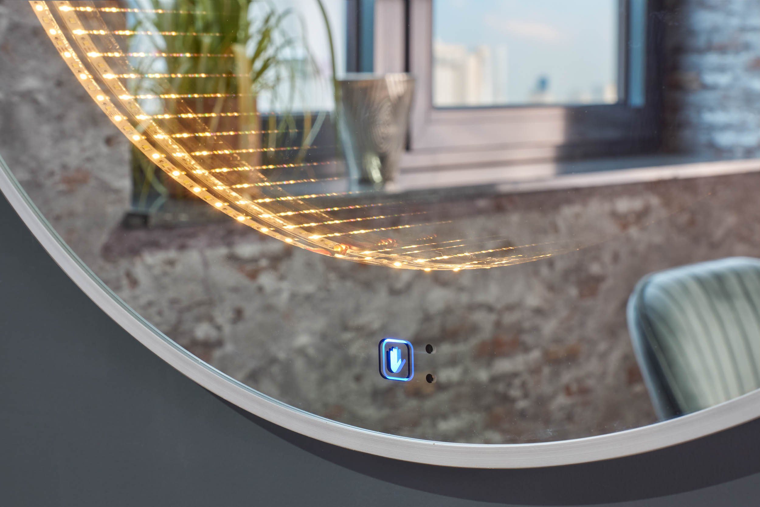Unendlichkeitsspiegel mit Ø80cm Näherungssensor Spiegel), LED-Beleuchtung LED-Lichtspiegel LC Home Badezimmerspiegel Aluminiumrahmen Infinity Wandspiegel silber (Flurspiegel Unendlichkeitsspiegel,