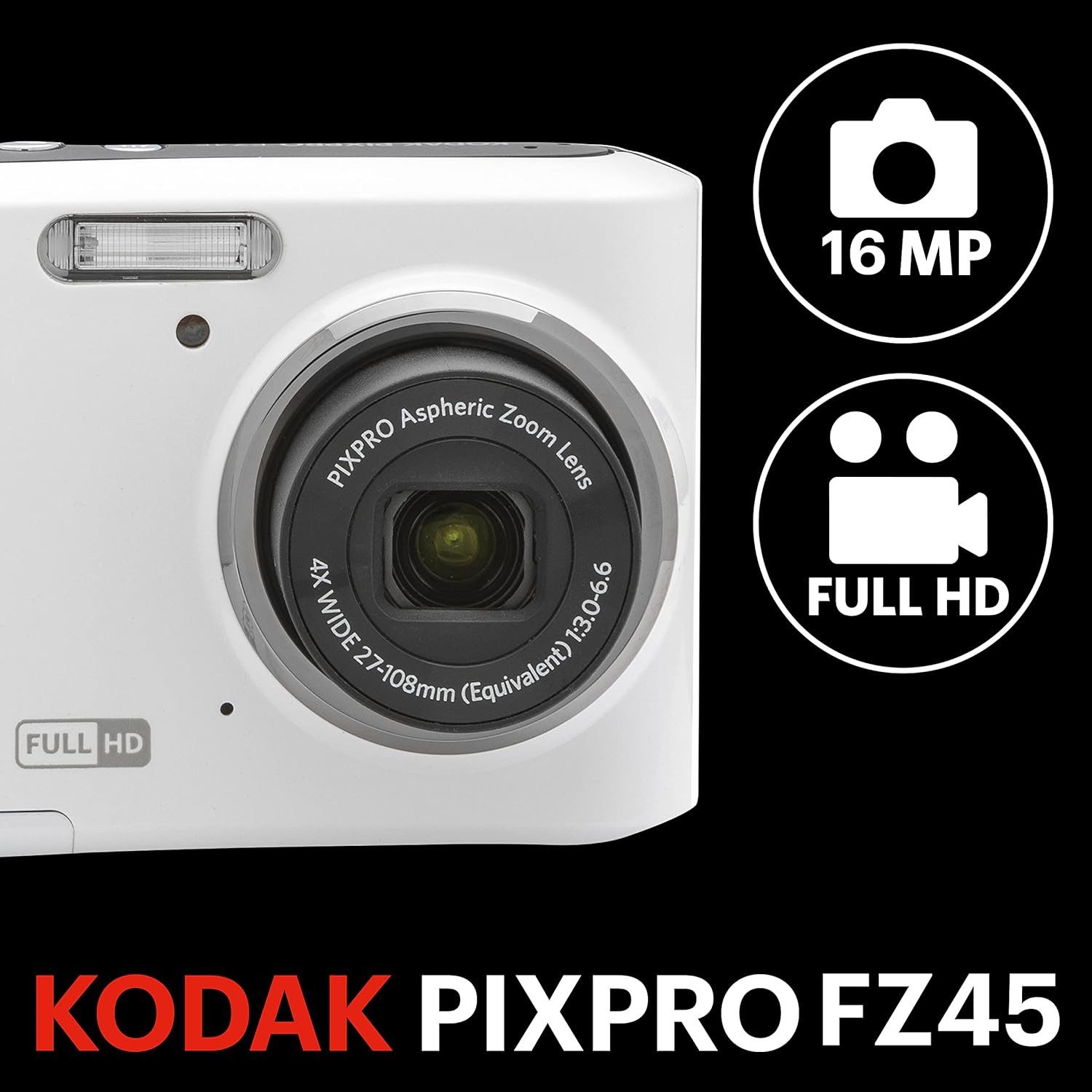 Kodak Pixpro FZ45 - 16.44 Megapixel Kompaktkamera, 4X optischem Zoom Vollformat-Digitalkamera (16,44 MP, 4x opt. Zoom, 2.7 Zoll LCD, 720p HD-Video, AA-Batterie)