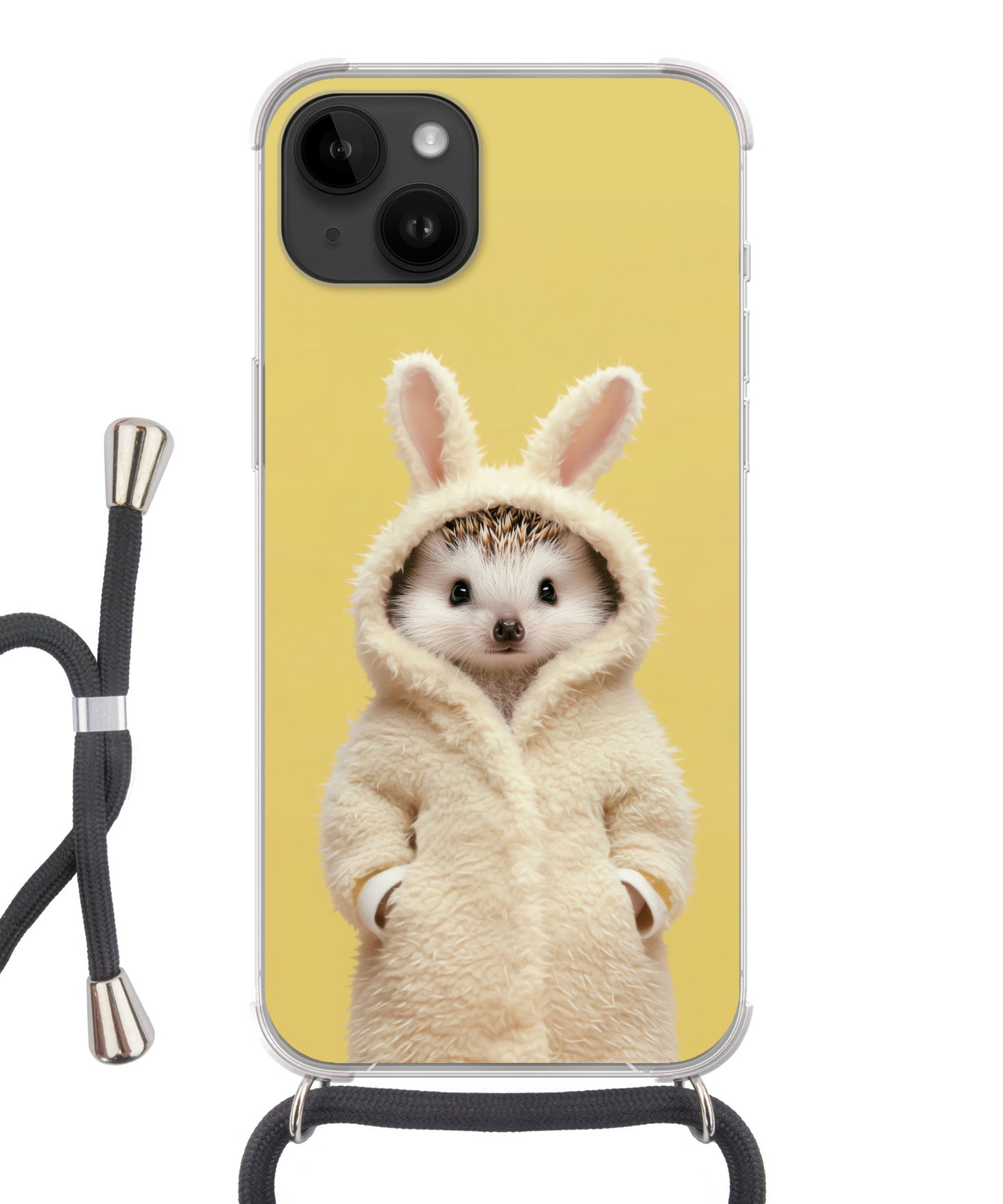 MuchoWow Handyhülle für Apple iPhone 14 Igel - Osterhase - Kostüm, Tragbare Handyhüllen mit Kette zum umhängen, Handykette Handyband