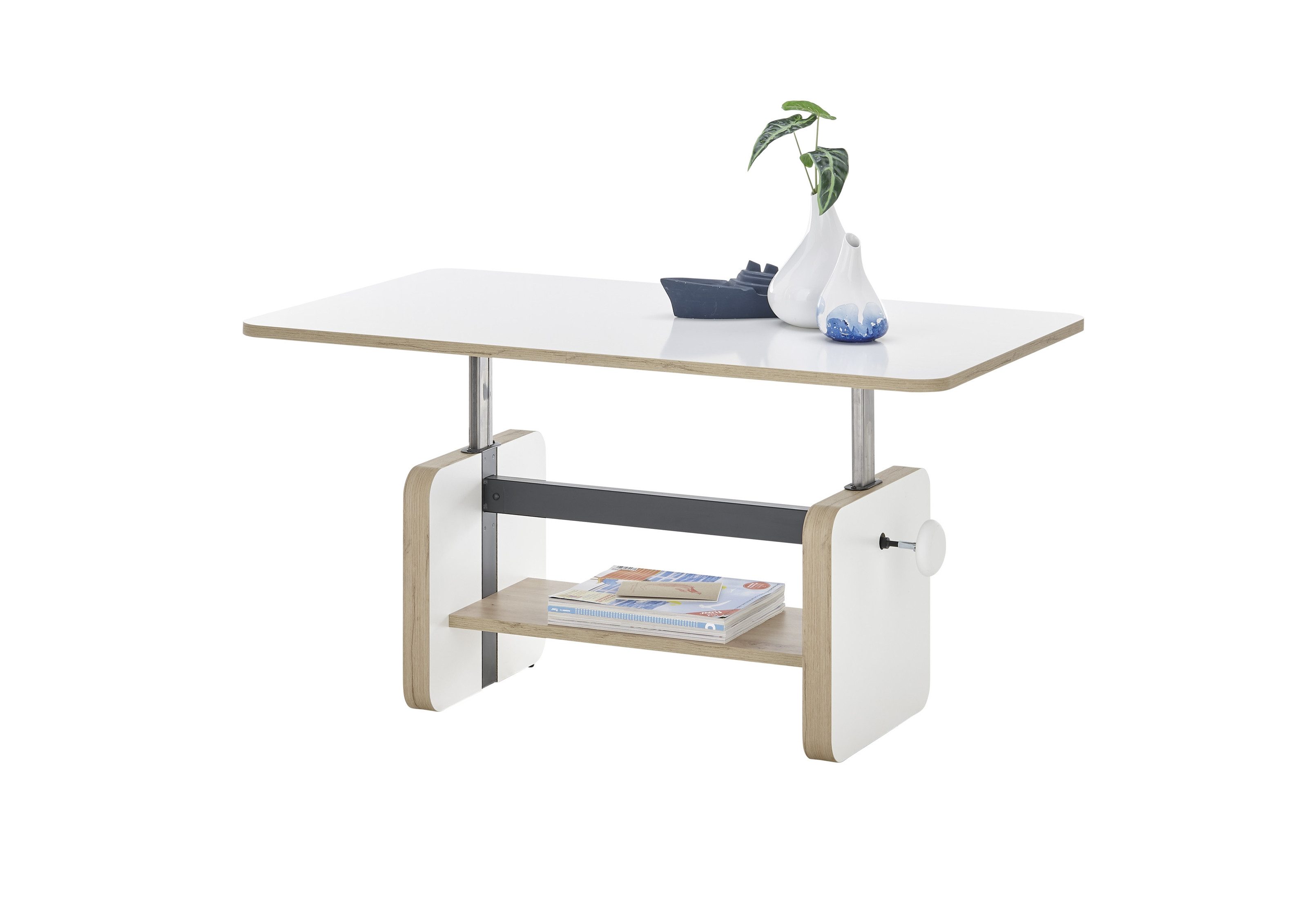 Stolkom Sp.z.o.o. Couchtisch höhenverstellbar, weiß, Artisan Eiche Dekor - 110x41/57x65cm (BxHxT)