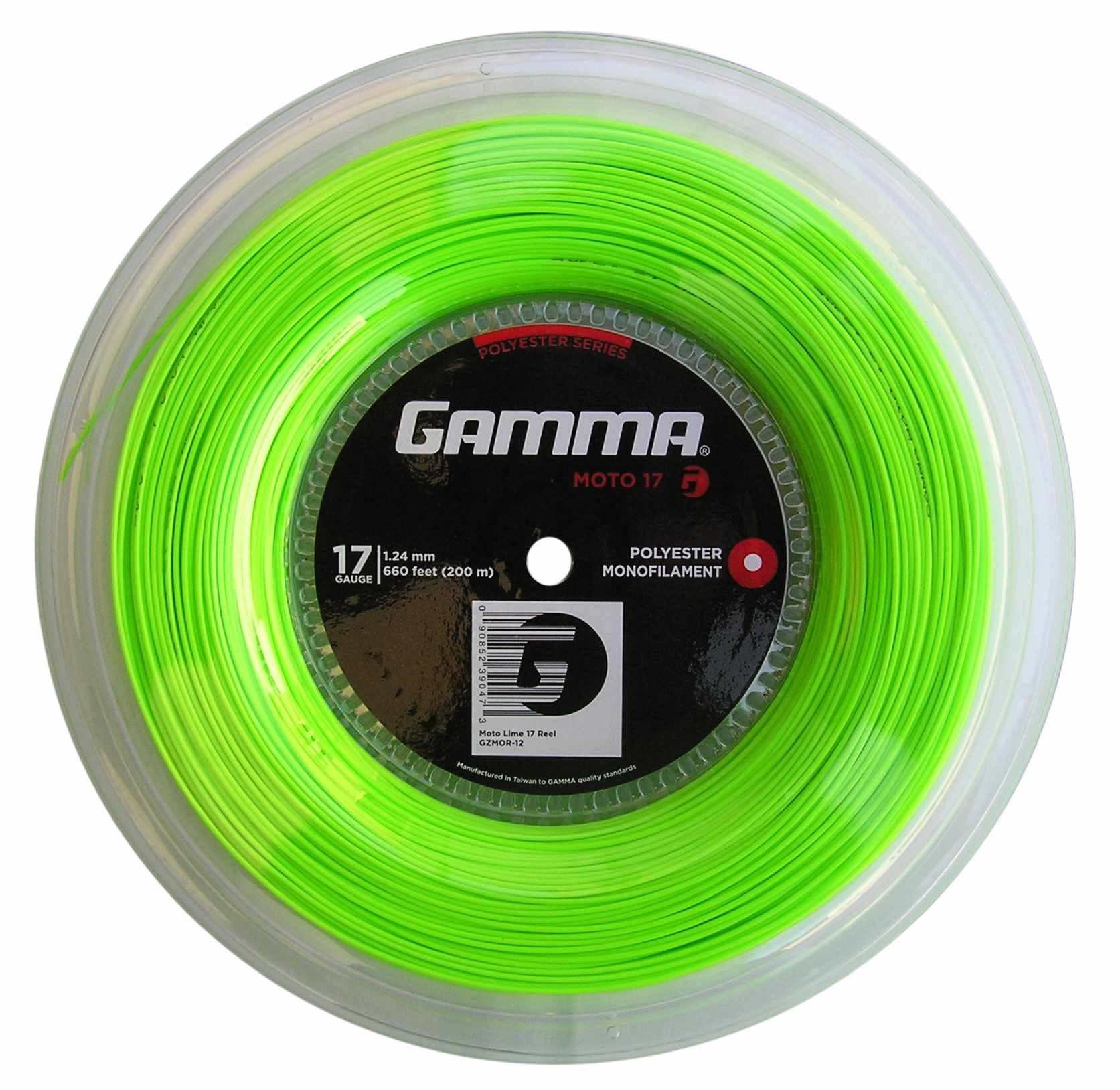 Gamma Tennissaite Moto (Haltbarkeit+Spin) limettegrün 200m Rolle, Saitendicke: 1.24