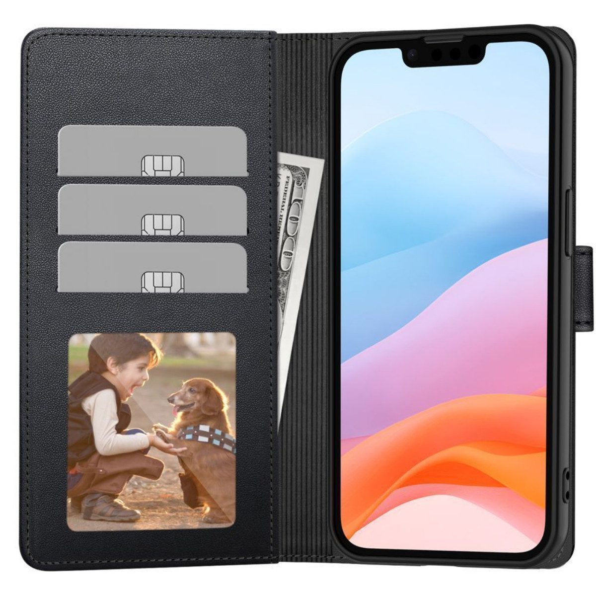 TECH PROTECT Handyhülle Wallet Case kompatibel mit Xiaomi Poco C85 Schwarz 6.7 Zoll, Brieftaschenhülle mit Kartenfächern und Standfunktion