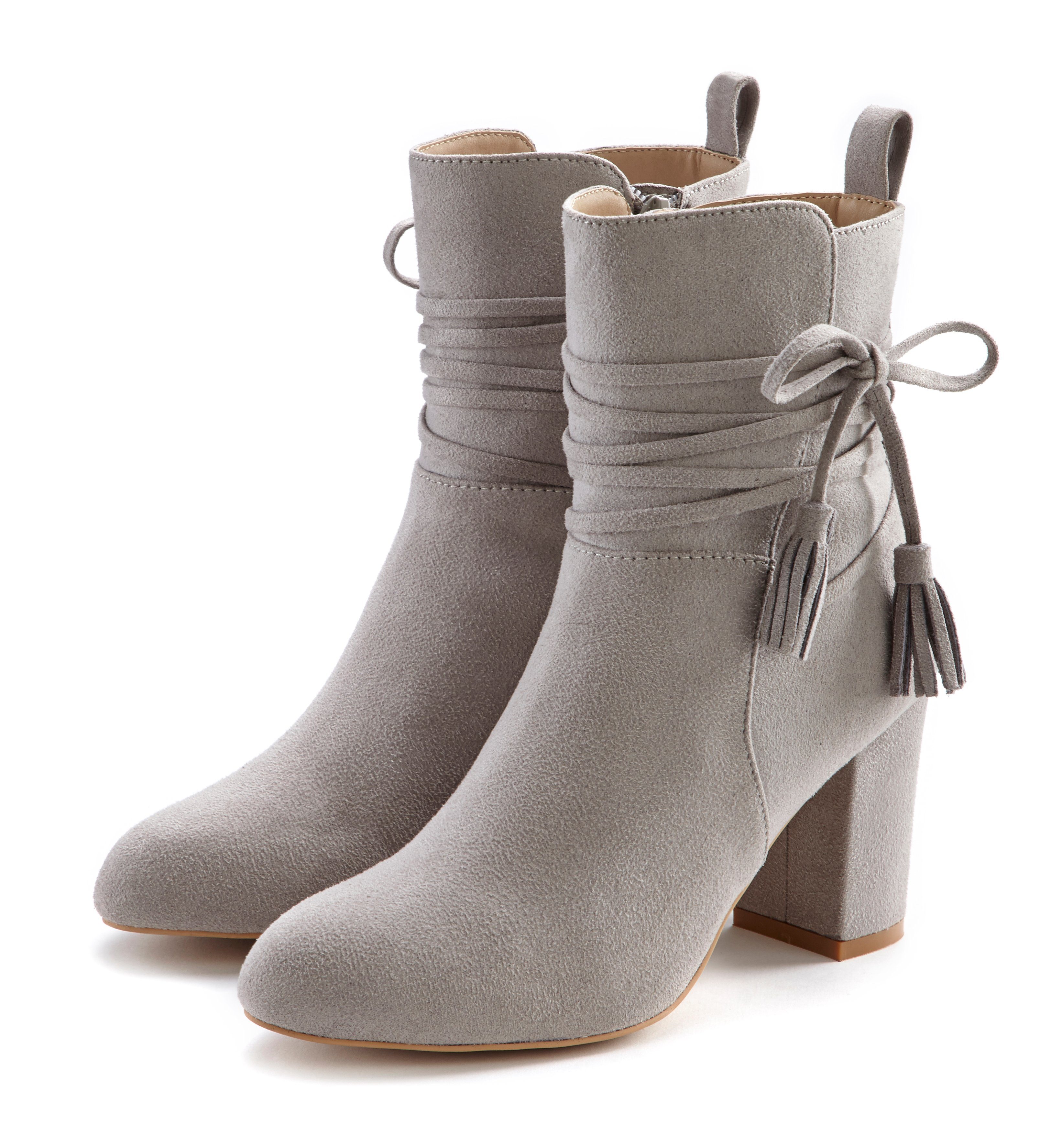 hellgrau Stiefelette High-Heel-Stiefelette, Boots, Ankle Stiefel mit Blockabsatz, LASCANA