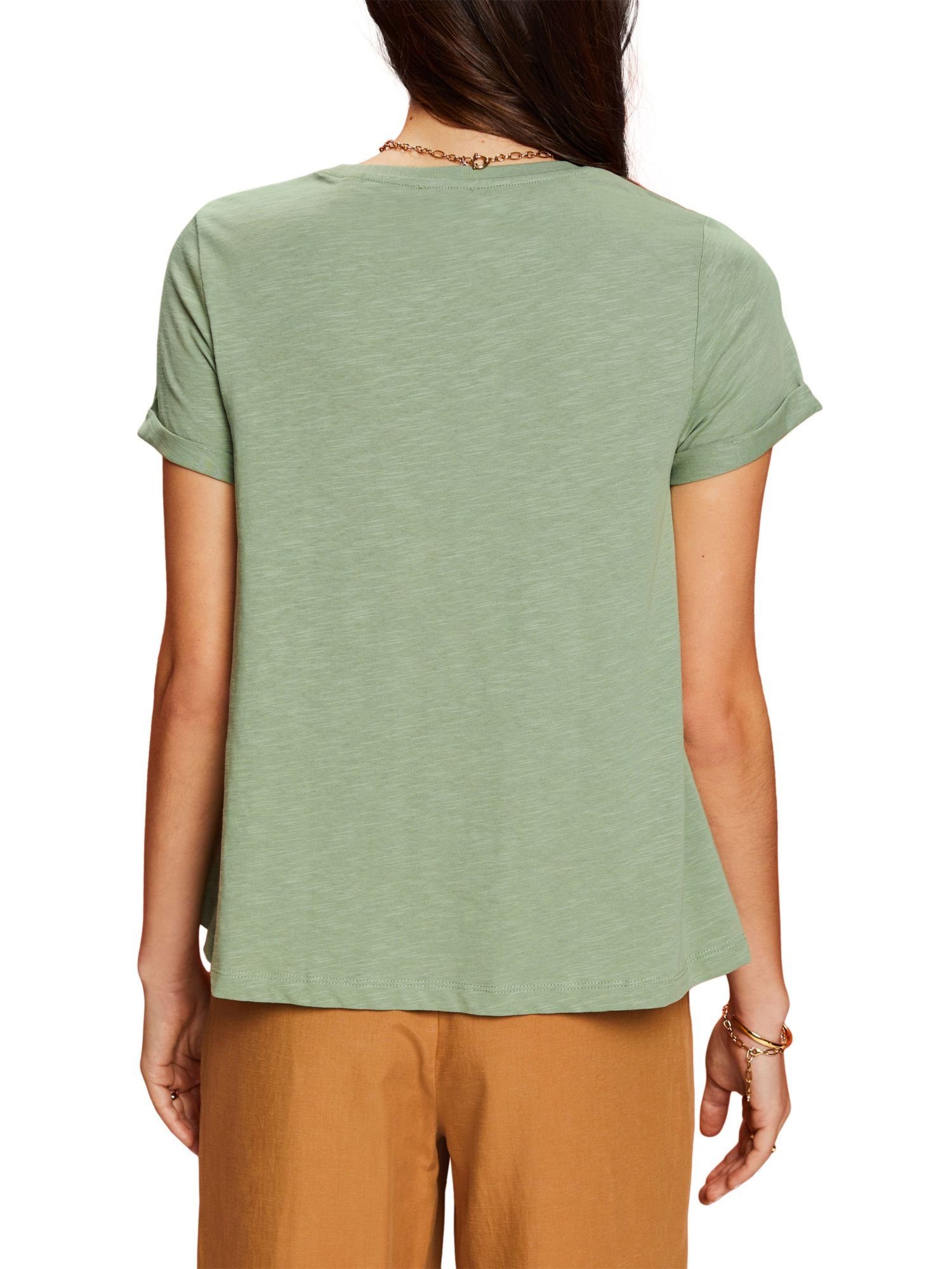 Klassisches T-Shirt (1-tlg) PALE 100 Esprit Baumwolle % Rundhals-T-Shirt, KHAKI