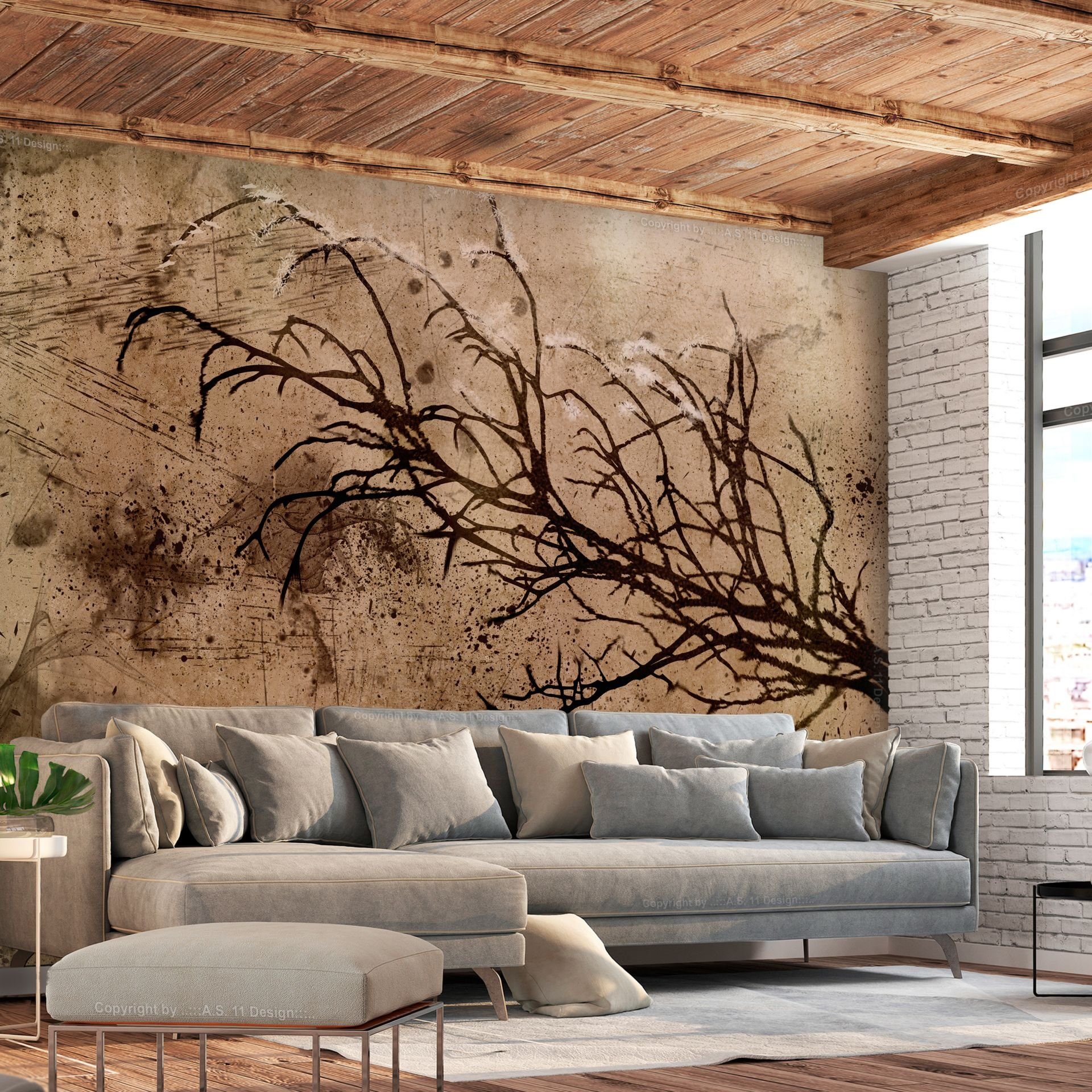 KUNSTLOFT Vliestapete Rickety Cherry Tree 0.98x0.7 m, halb-matt, matt, lichtbeständige Design Tapete