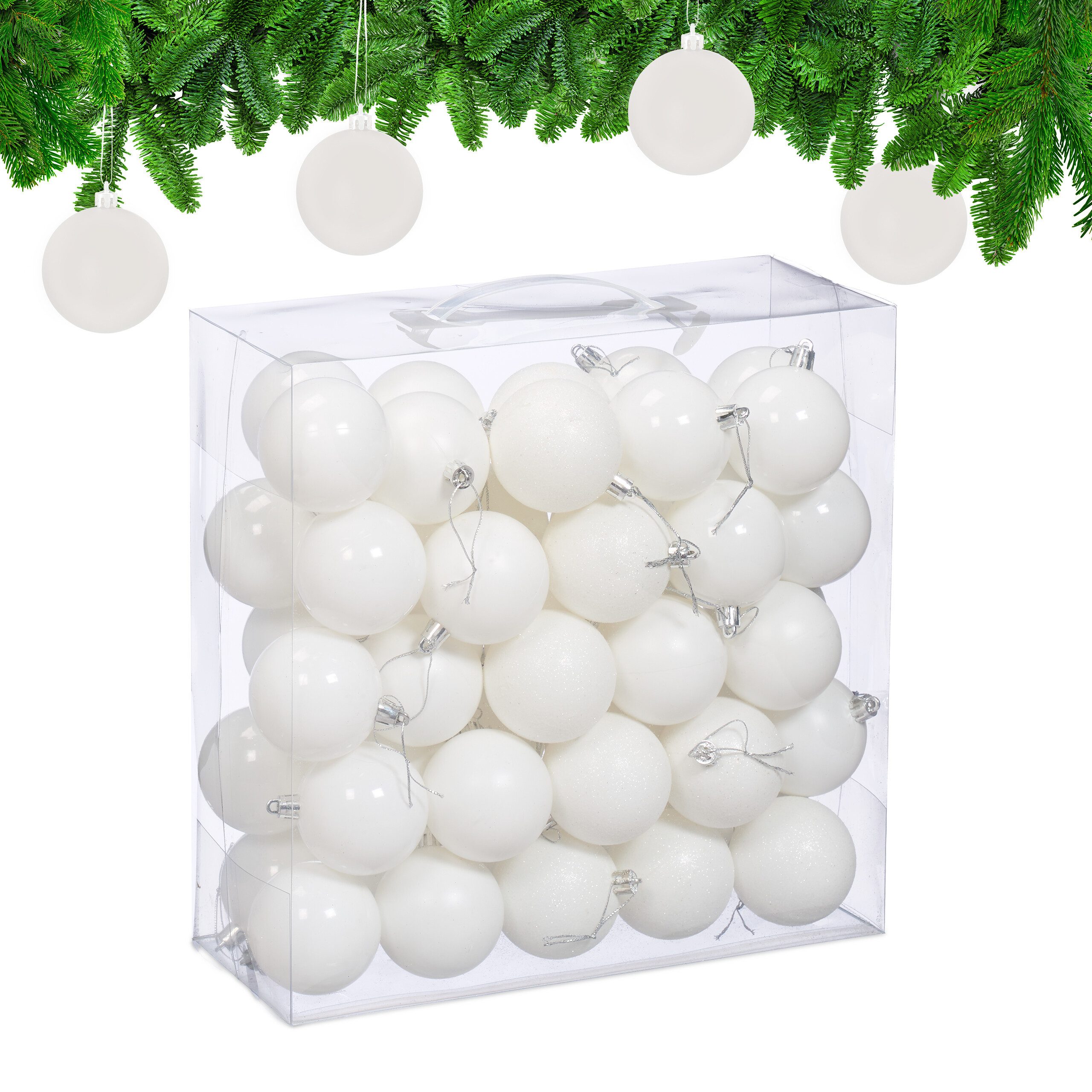 relaxdays Weihnachtsbaumkugel Weihnachtskugeln im 50er Set (50 St), weiß