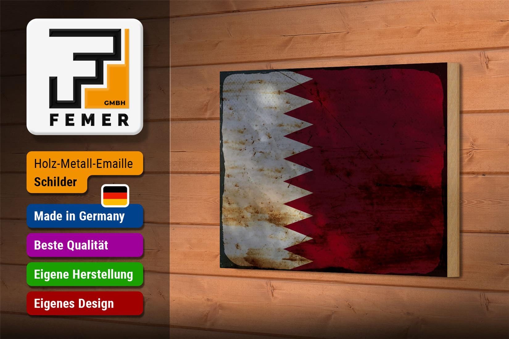 Femer GmbH Holzbild Flagge Katar 18x12 cm Flag of Qatar Rost, Flaggen (1 St), Glatte Holzfaserplatte (MDF), vorn beschichtet