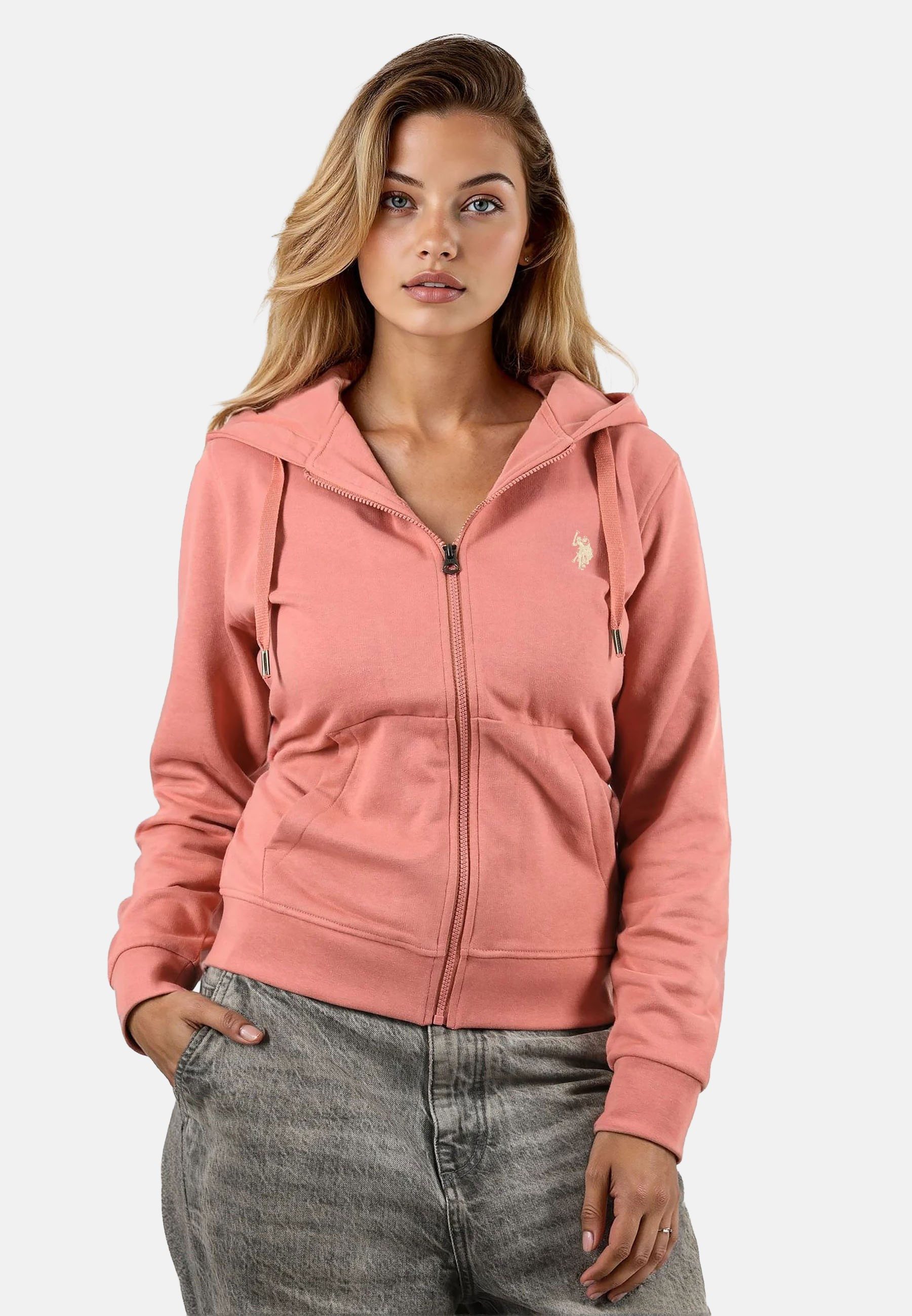 U.S. Polo Assn. Sweatjacke Sweatjacke USRubyy – Damen Kapuzenjacke mit Reißverschluss und Baumwoll-Polyester-Mix, weich, atmungsaktiv & vielseitig kombinierbar