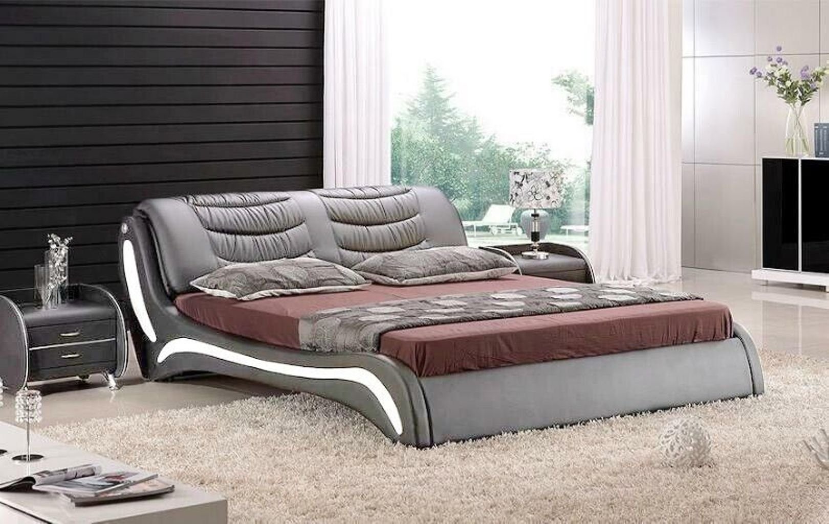 Betten Made in Bett Grau Luxus Designer Bett), Polster (1-tlg., JVmoebel Kunstleder Europa Schlafzimmer Bett SOFORT