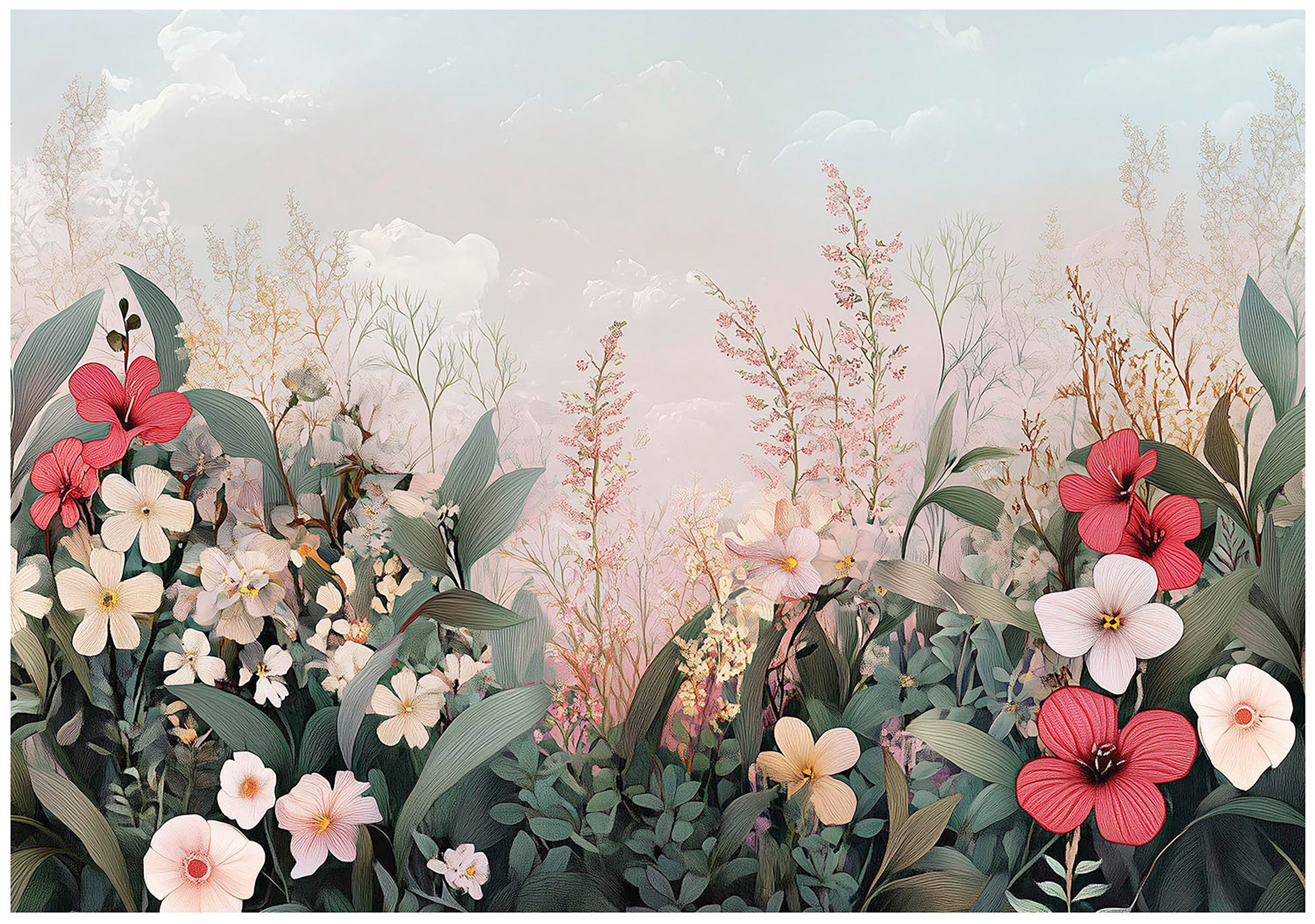 Wallarena Fototapete Blumen Wiese - Mehrfarbig - Elegant - Vlies - Schlafzimmer, glatt, (2 St), 100x70cm