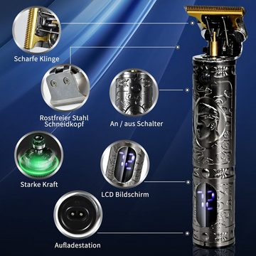 MCURO Haarschneider Professionelle Haarschneidemaschine LCD Barthaartrimmer, Elektrischer Rasierapparat Wiederaufladbar T-Klinge mit 3 Grenzkämmen