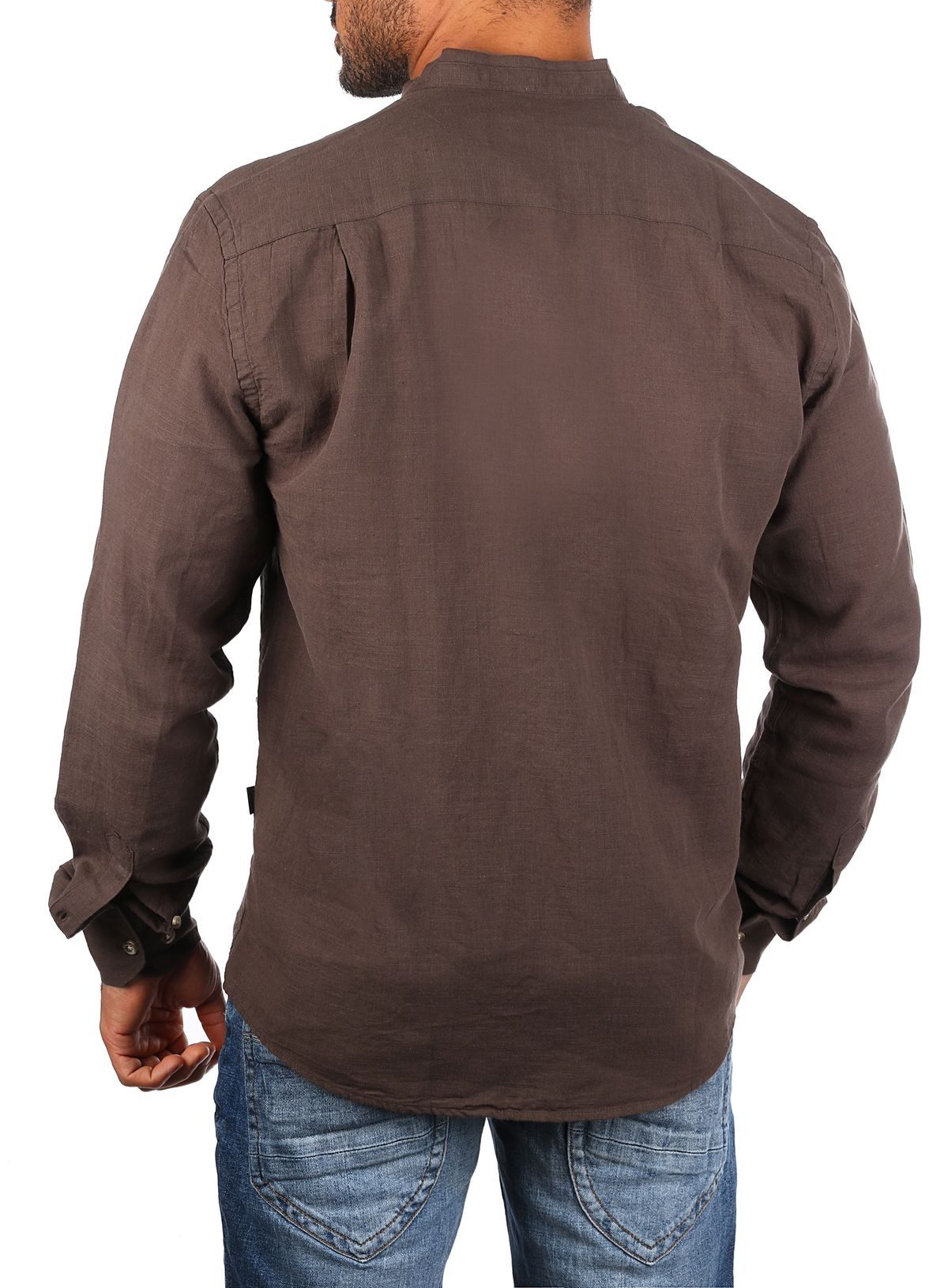 CARISMA Langarmhemd Herren Leinen Baumwoll Mix Hemd 8389 Regular Langarm Stehkragen Uni