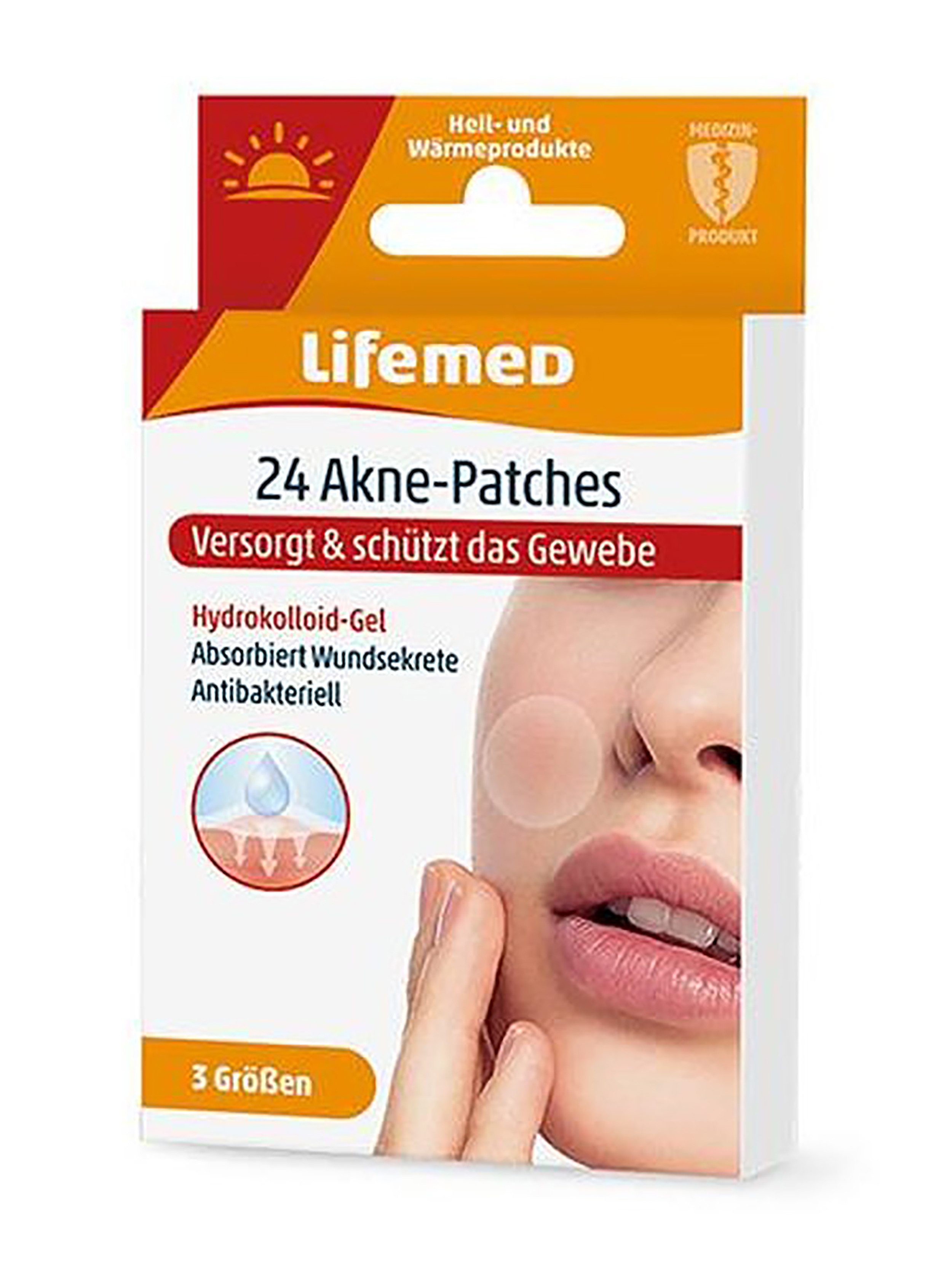 LifeMed Anti-Pickel-Pflaster 24 AKNE-PATCHES 3-Größen mit Hydrokolloid-Gel transparent 74, Pickelentferner Anti Pickel Pflaster Patch Pads