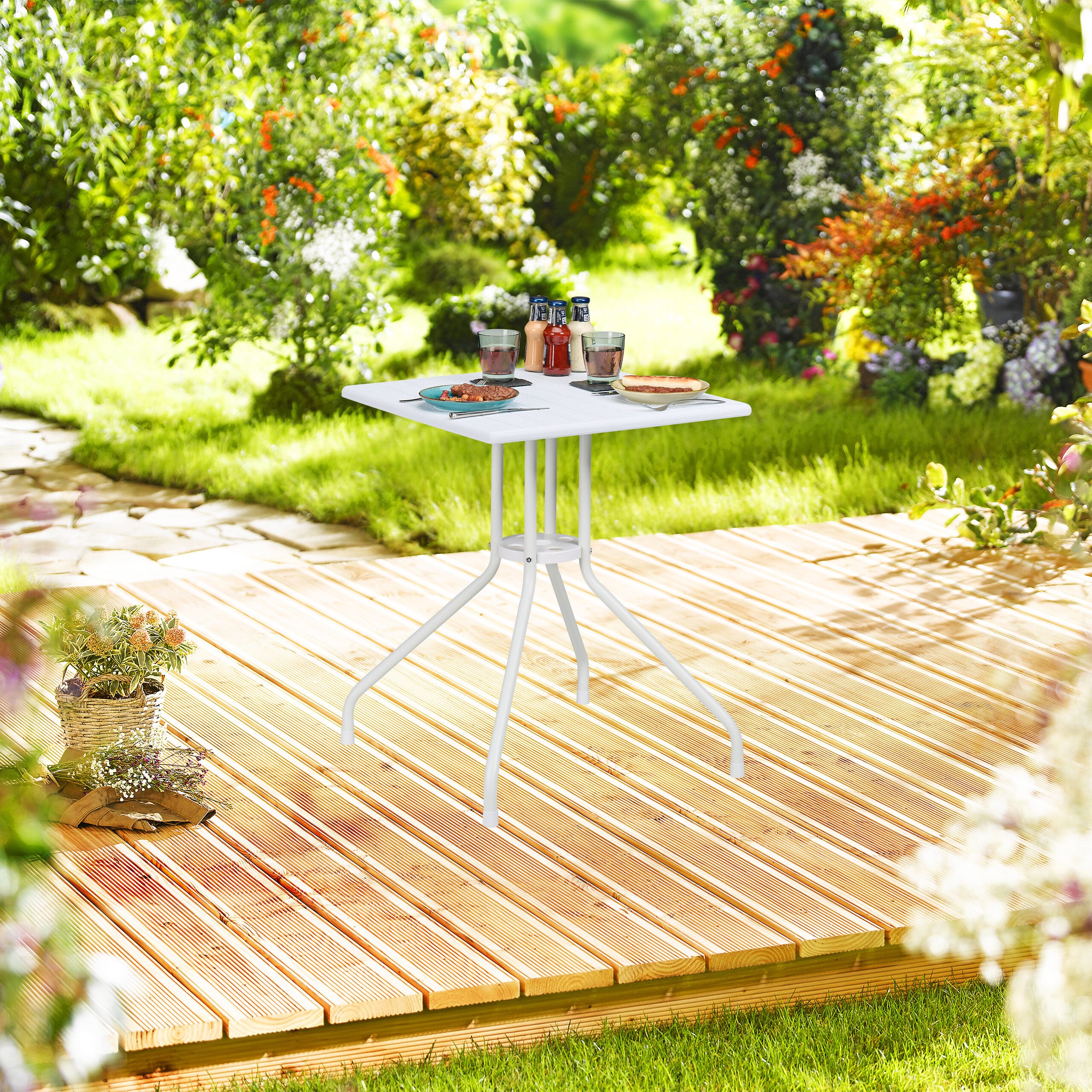 relaxdays Gartentisch in weißer Holzoptik günstig online kaufen
