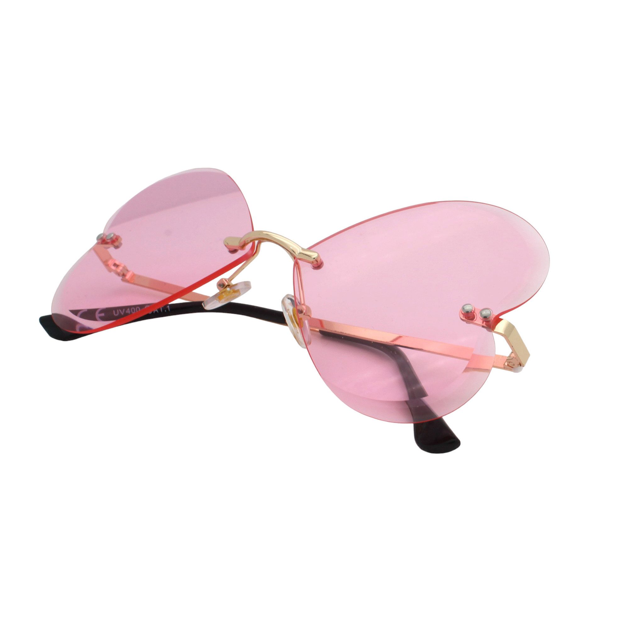 LUXXADA Sonnenbrille (Große Herzbrille Festivalbrille in Herz Form Rahmenlos) Gläser Getönt mit Facettenschliff Farben Gelb Lila Rosa
