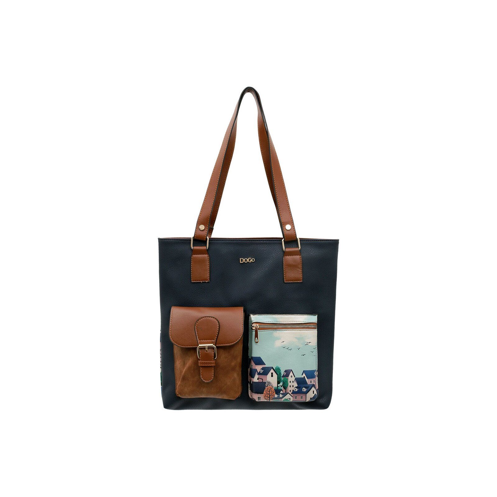 DOGO Umhängetasche Multi Pocket Bag Shopper-Tasche Buildings Damen Schultertasche, Handgefertigt