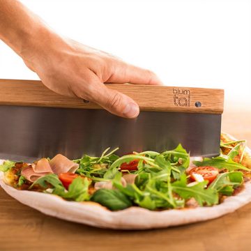 Blumtal Pizzaschneider Premium Wiegemesser, 32cm Edelstahlklinge, 1,2mm Klingenstärke, Ergonomischer Holzgriff