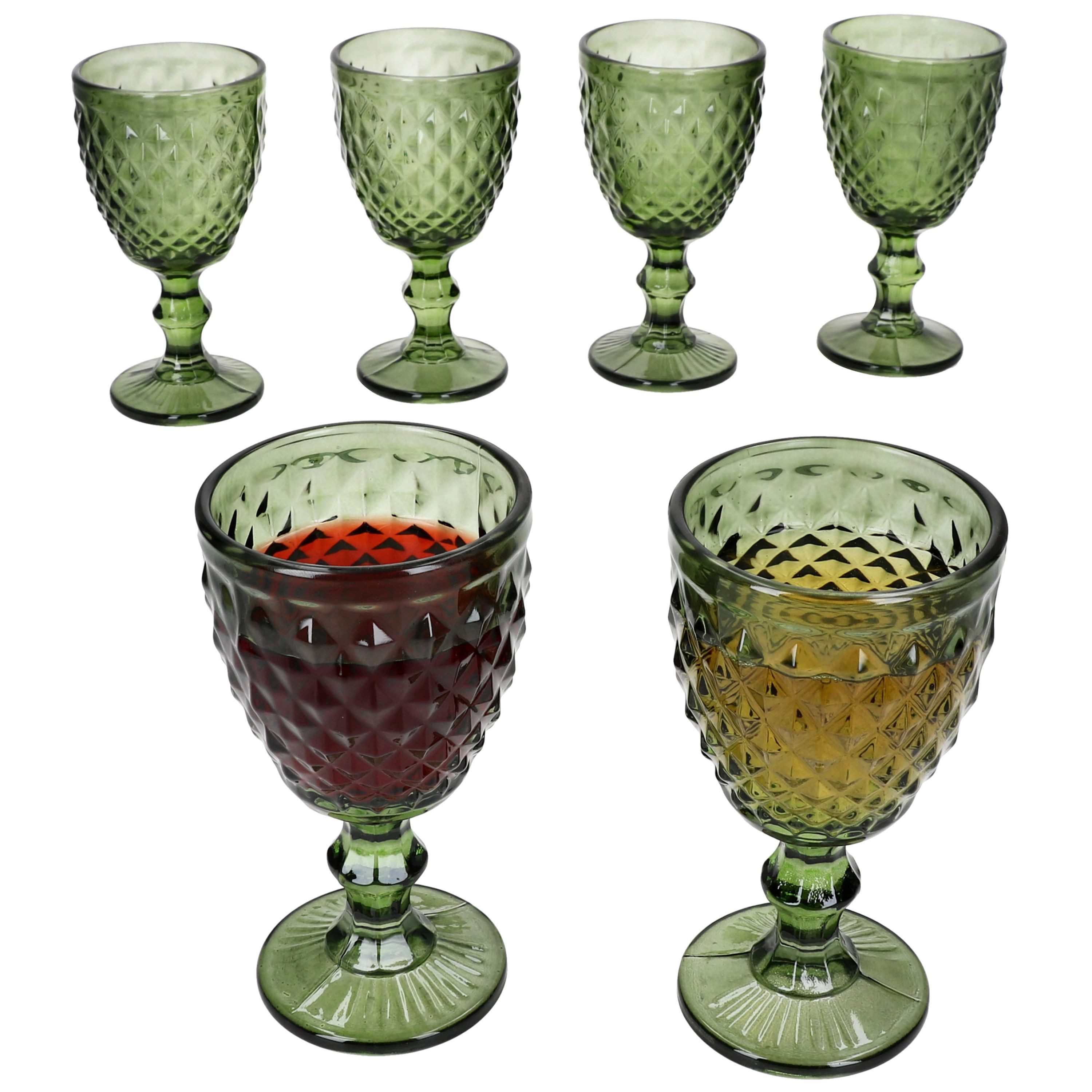 MamboCat Weinglas 6x Diamond Weingläser grün 0,2L Glas Relief Weißwein Rotwein Wasser, Glas