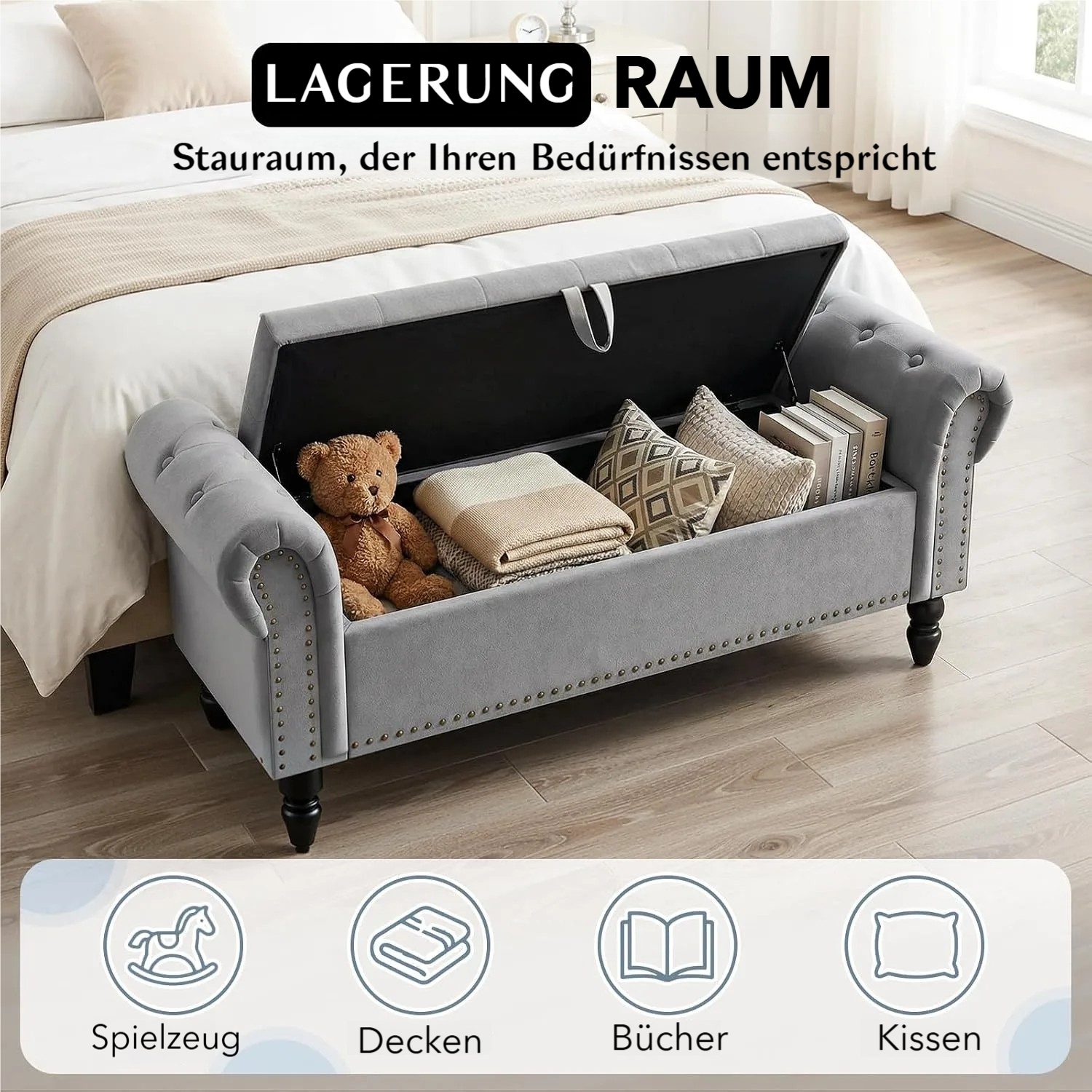 TLGREEN Bettbank Doppelter Hocker mit Stauraum, (Samt,Eleganz und Komfort mit Stauraum), Multifunktionsbank für Wohnzimmer,Schlafzimmer – Bild 3 von 5