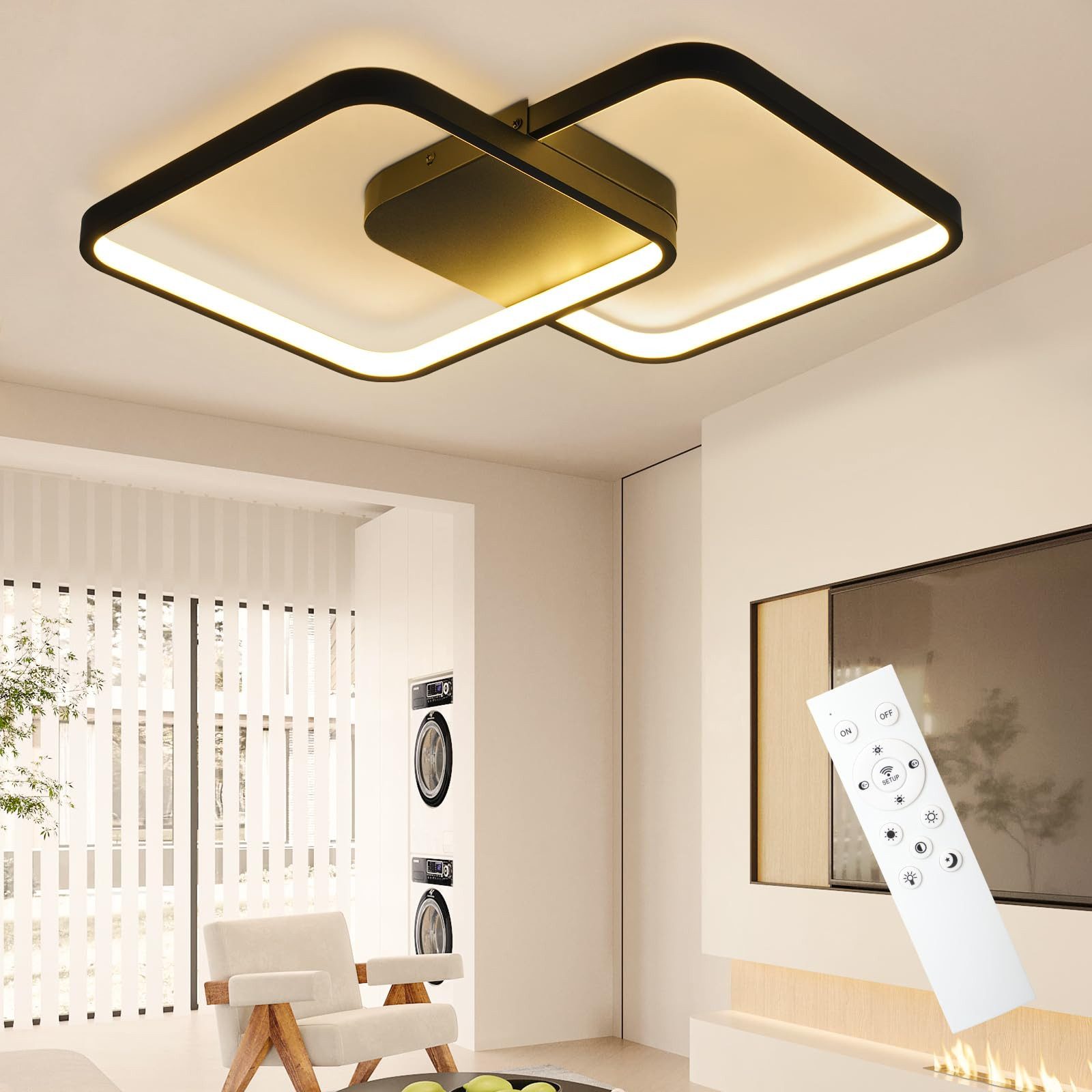 Nettlife LED Deckenleuchte Schwarz Deckenlampe Dimmbar mit Fernbedienung 55 günstig online kaufen