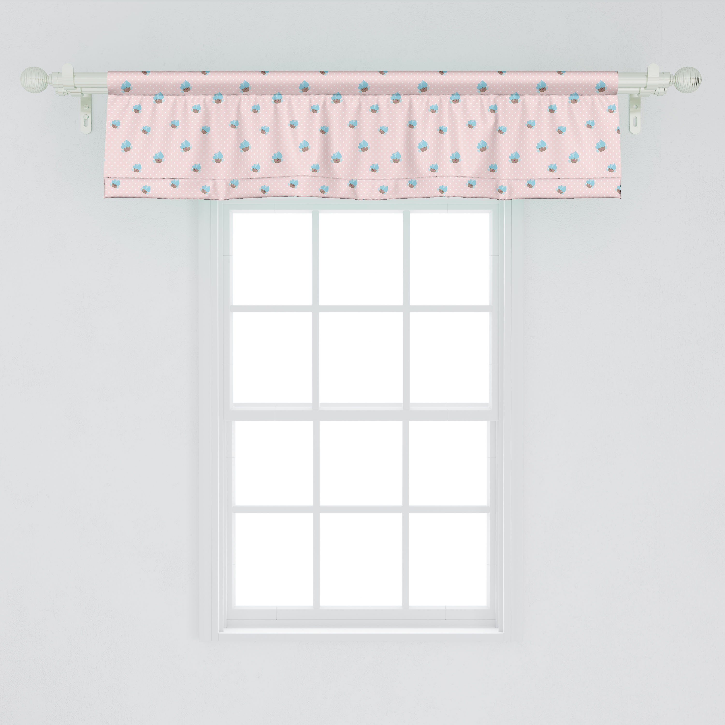 Kleine Vorhang Volant Karikatur mit Tupfen und Dekor Küche Schlafzimmer für Kuchen Scheibengardine Stangentasche, Microfaser, Abakuhaus,