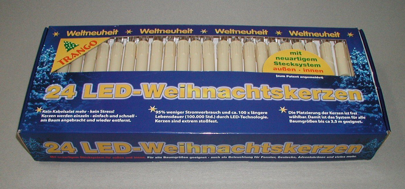 TRANGO LED-Lichterkette, 24-flammig, 340047KW 24x kaltweiß LED Weihnachtskerzen IP44 Außen Stecksystem