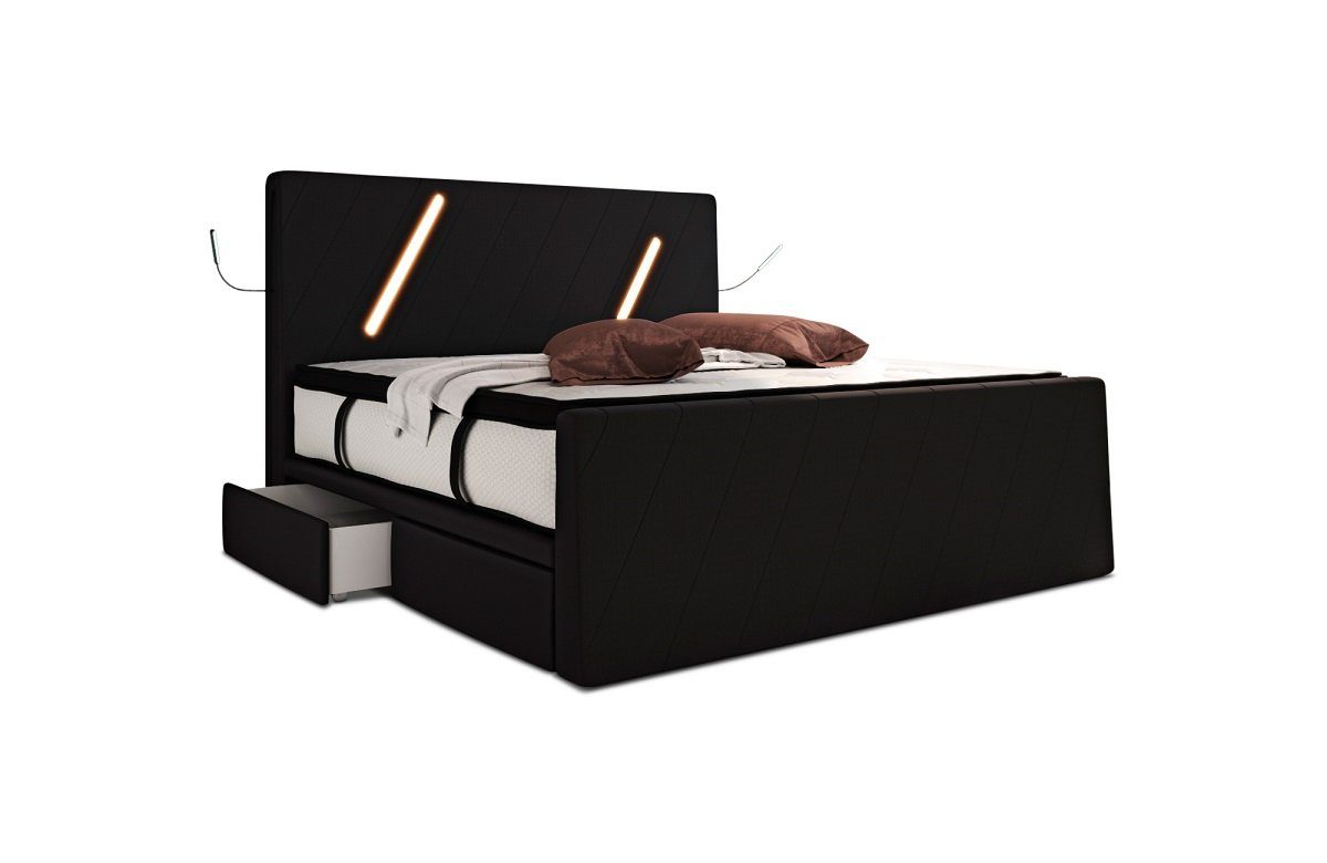 Sofa Dreams Boxspringbett Toulon (6 Teile), Mikrofaser Stoffbezug, Schubladen, LED, Matratze, Topper, Design Bett