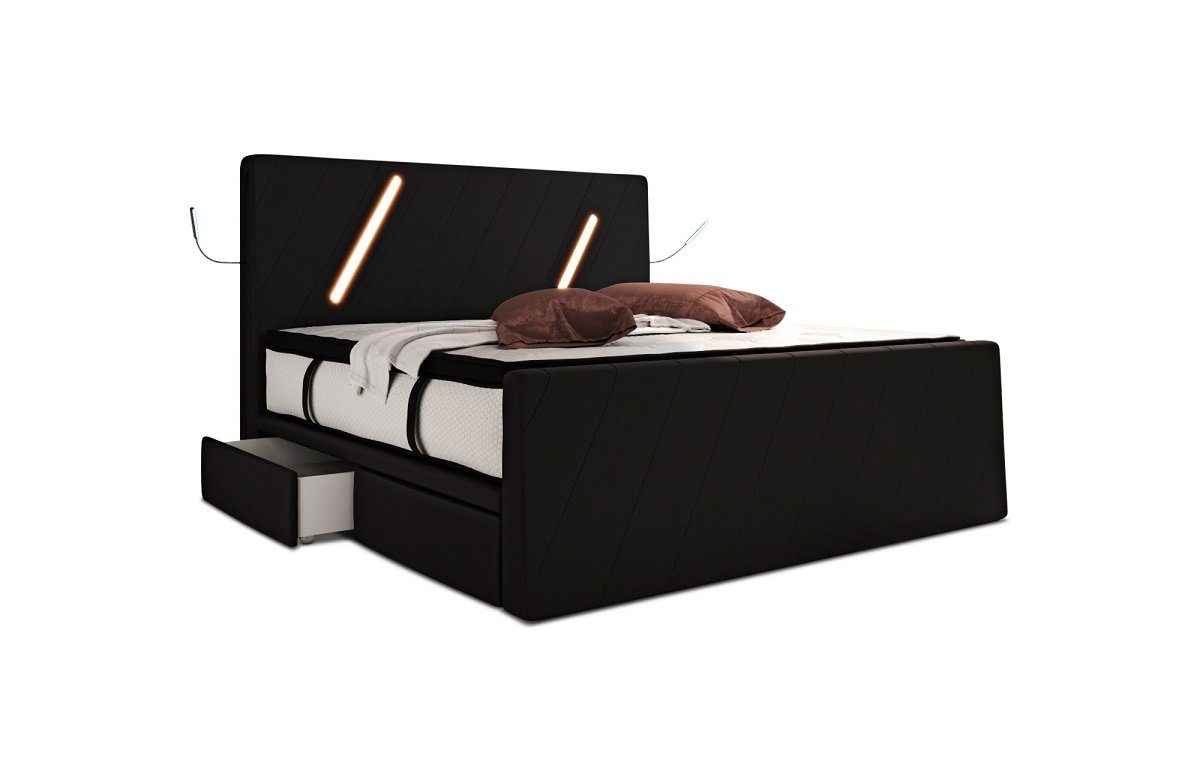 Sofa Dreams Boxspringbett Toulon - Microfaser, mit Topper, LED-Beleuchtung, USB-Anschlüsse schwarz