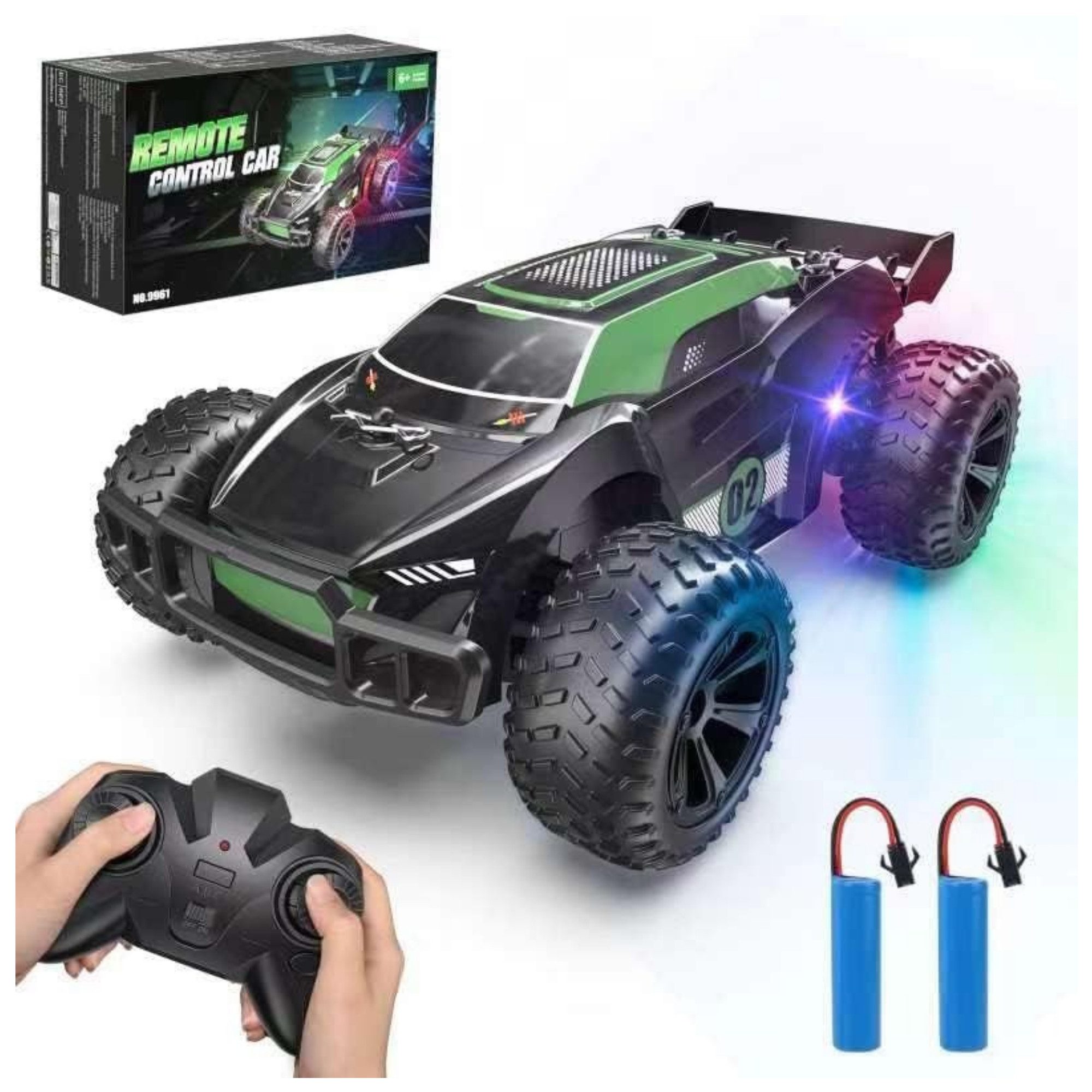 Vivitar RC-Auto Offroad 2,4 GHz Ferngesteuertes Auto bis 15 km/h, LED-Scheinwerfern (2 Akkus 500 mAh, bis 70 Minuten Fahrzeit, 2WD Geländewagen, mit robuster Federung & rutschfesten Gummireifen für all terrain), RC Rennwagen für Kinder und RC Fans, Indoor Outdoor Spielzeug