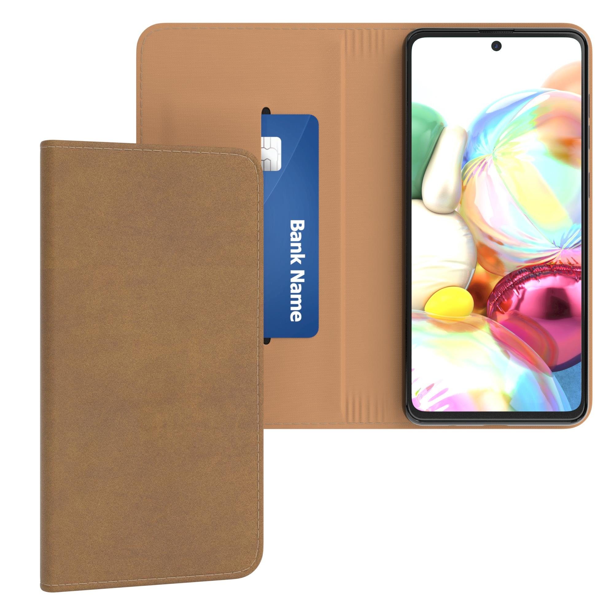 EAZY CASE Handyhülle Bookstyle Vintage für Samsung Galaxy A71 6,7 Zoll, Tasche Kunstleder Etui Handytasche mit Standfunktion Hülle Hellbraun