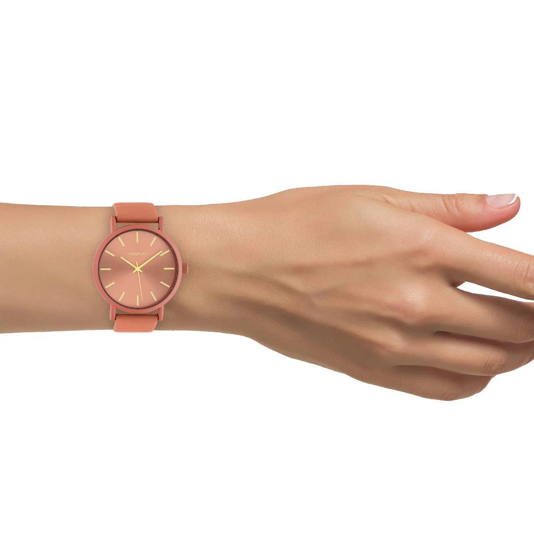 OOZOO Quarzuhr Damenuhr C10447 Pfirsichfarben Lederband 42 mm C10447