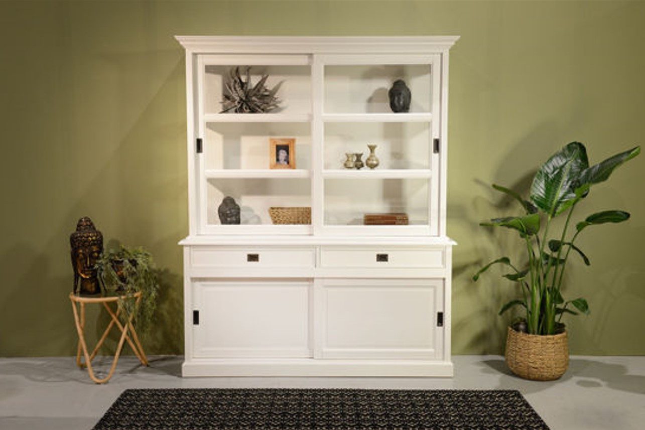 Wohnpalast Buffet-Vitrine Landhaus Vitrinenschrank Neuss 150 cm Weiß Vitrine