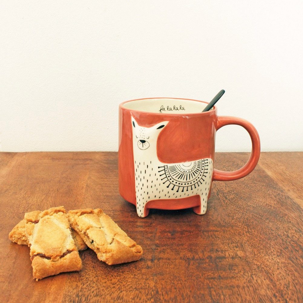 Winkee Becher Animal Hund - Lama - Fuchs Kaffeebecher, Keramik, ca. Ø 9,5 x 10 cm, für 500ml