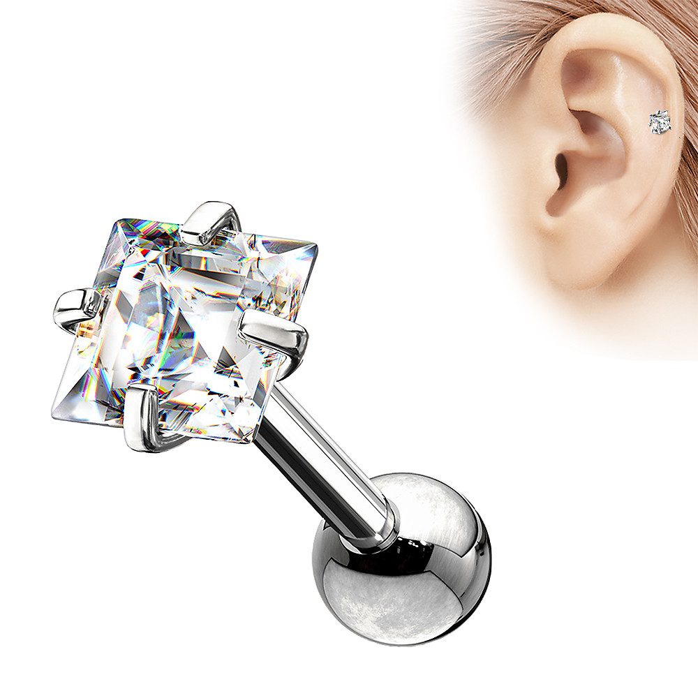 Taffstyle Piercing-Set Tragus Chirurgenstahl mit Zirkonia Quadrat Silber 1, günstig online kaufen