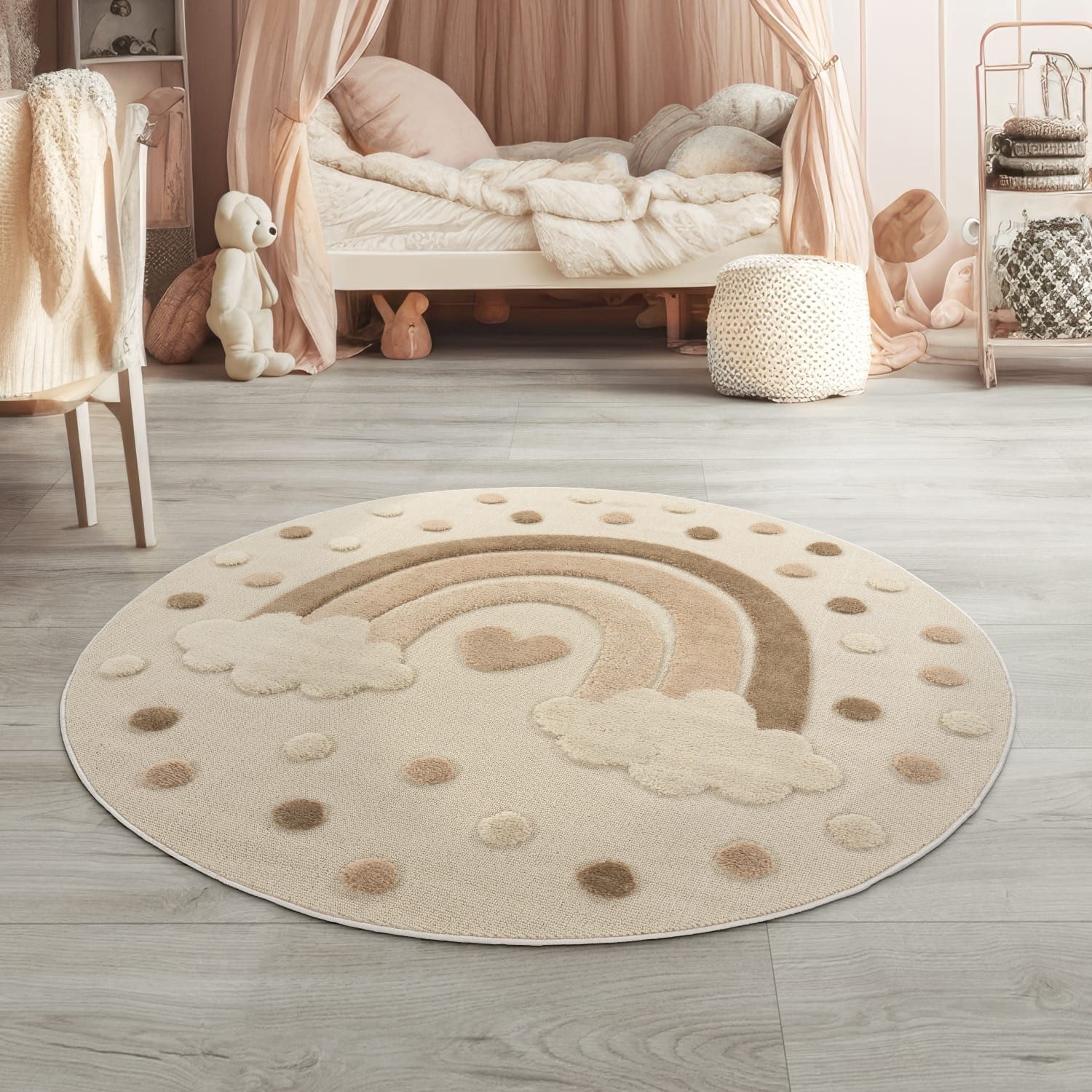 TT Home Teppich Kinderzimmer, Rund, Höhe: 21 mm, Kinderteppich Kinderzimmer Teppich Spielteppich Kurzflor Sonne Flausch