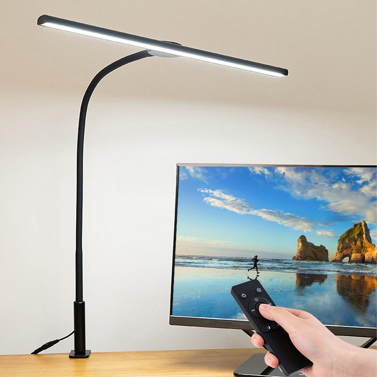 Novzep Schreibtischlampe LED Tischleuchte Klemmtischleuchte 18W, 46 cm Monitorlampe, dimmbar & augenschonend mit Fernbedienung, Tischleuchte