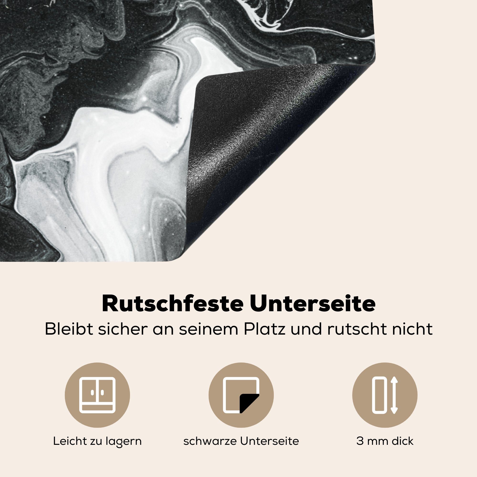 die Herdblende-/Abdeckplatte MuchoWow Schwarz Induktionskochfeld - küche, Marmor tlg), Ceranfeldabdeckung cm, Schutz 81x52 für - (1 Glocken, Vinyl,