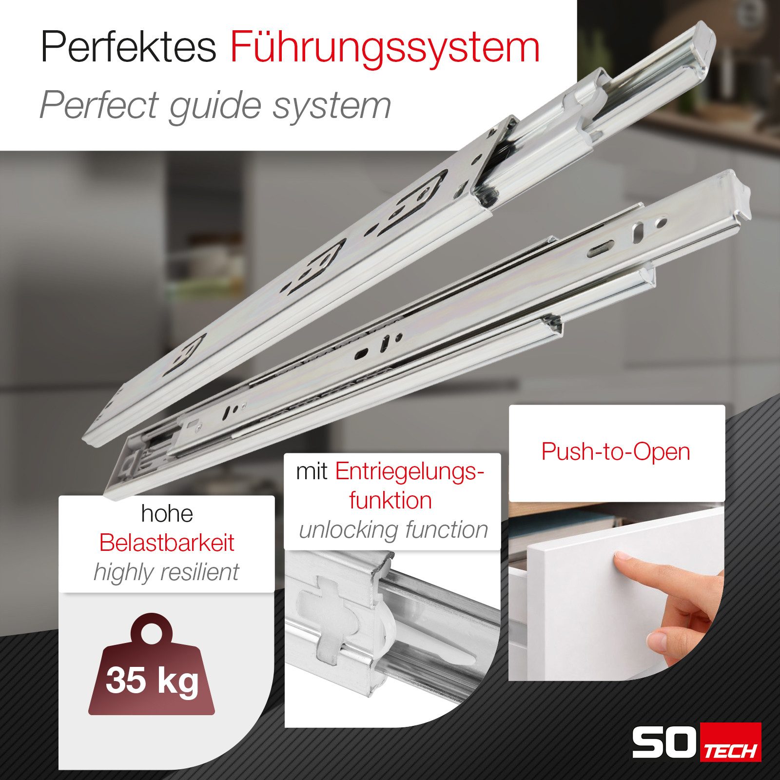 SO-TECH® Auszug Vollauszüge KV1-35-H45-PP-MS Traglast 35 kg, Push to Open, günstig online kaufen