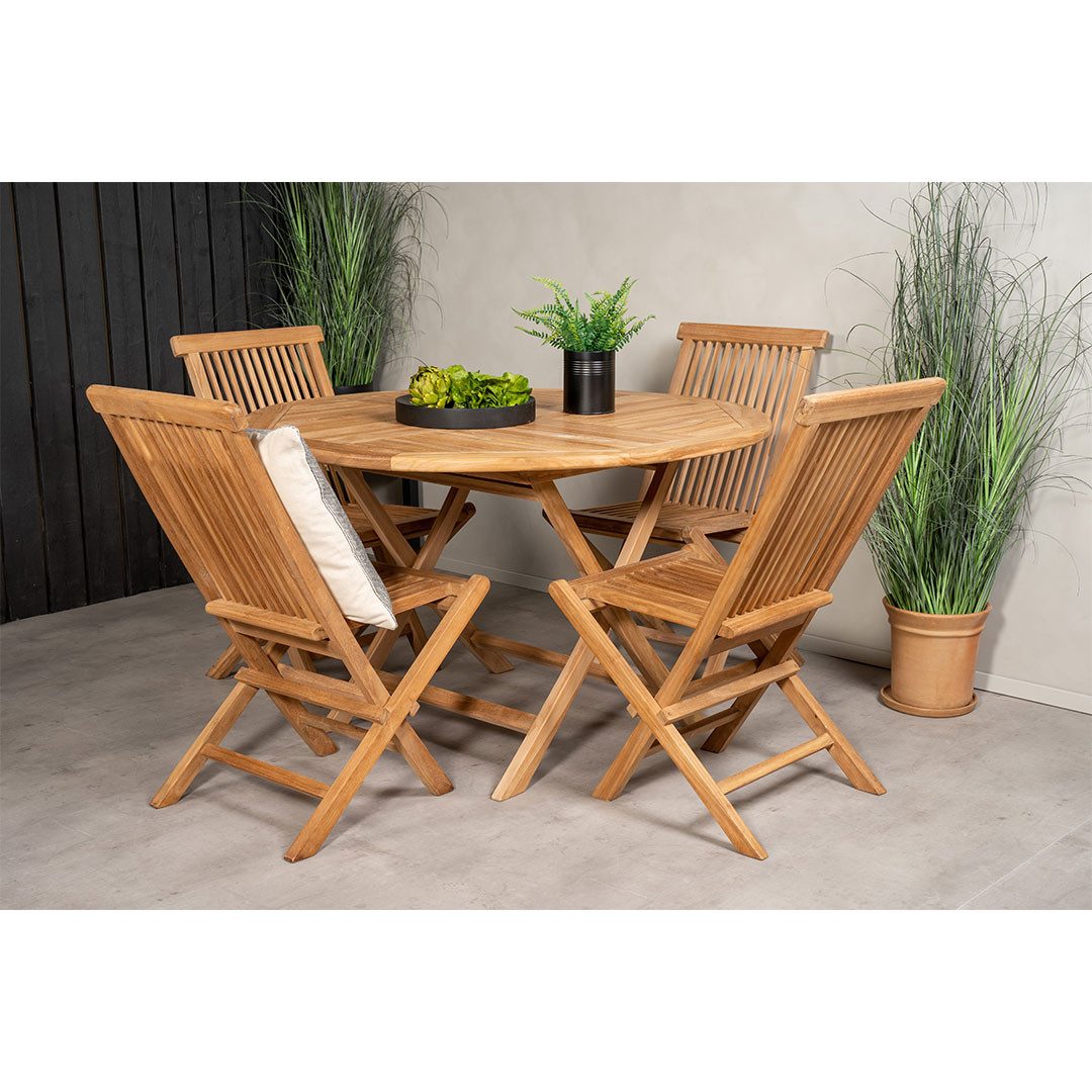 ebuy24 Garten-Essgruppe Kenya Gartenset Tisch Ø120cm natur, 4 Stühle natur