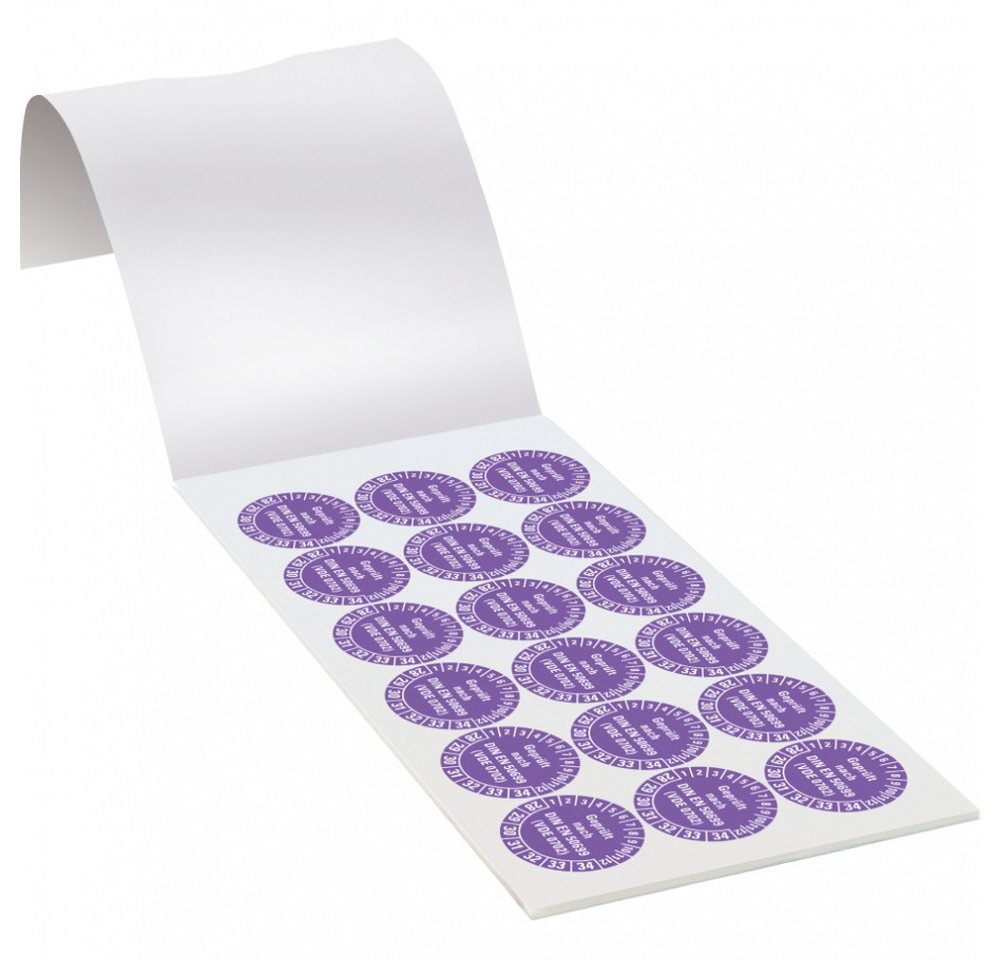 Thumbnail - Dreifke Hinweisschild Prüfplak. Gepr.n.DIN EN 50699(VDE 0702) 28-34, violett, Folie, Ø30mm