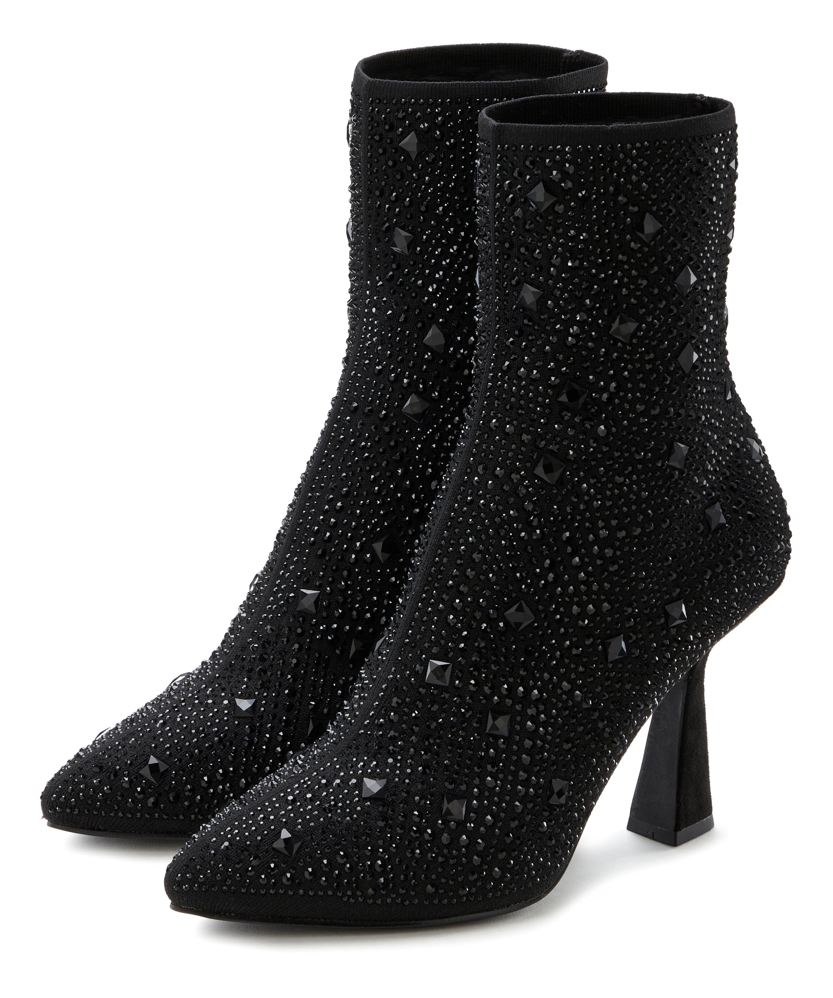 LASCANA High-Heel-Stiefelette Schlupf-Stiefel, Ankle Boots, elastisches Material, Schmucksteinchen