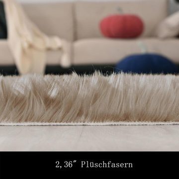 Hochflor-Teppich 1 Stück Teppich Kunstfell Hellbraun Beige Flauschig Klein Schlafzimmer, Caterize