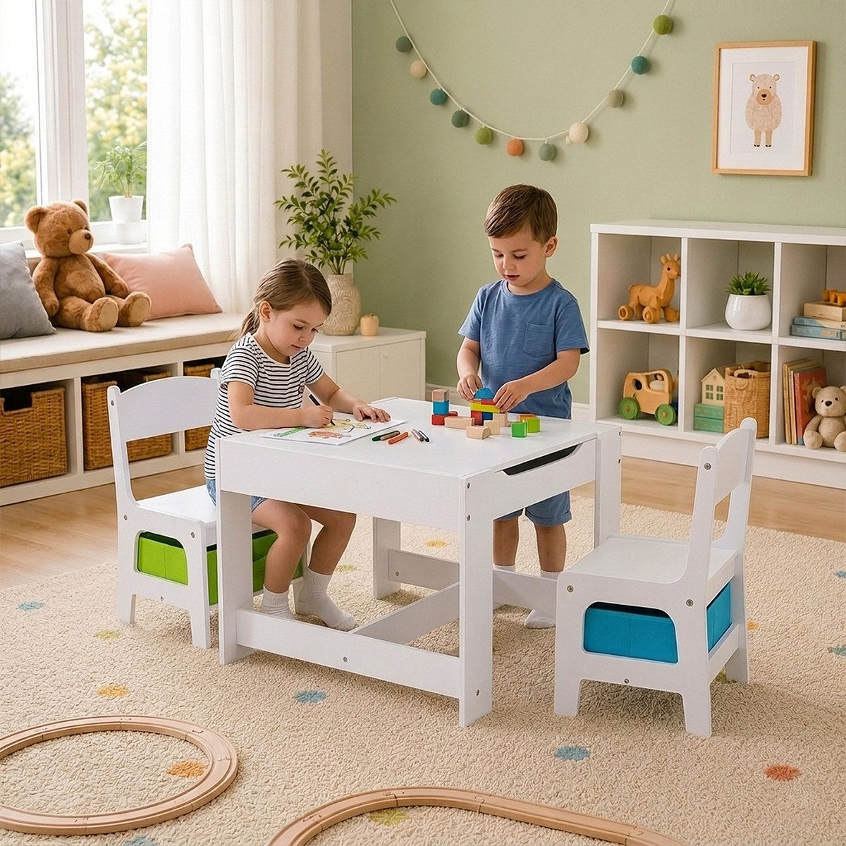 Baby Vivo Kindersitzgruppe multifunktionaler Tisch 2 Stühle aus Holz - Moritz