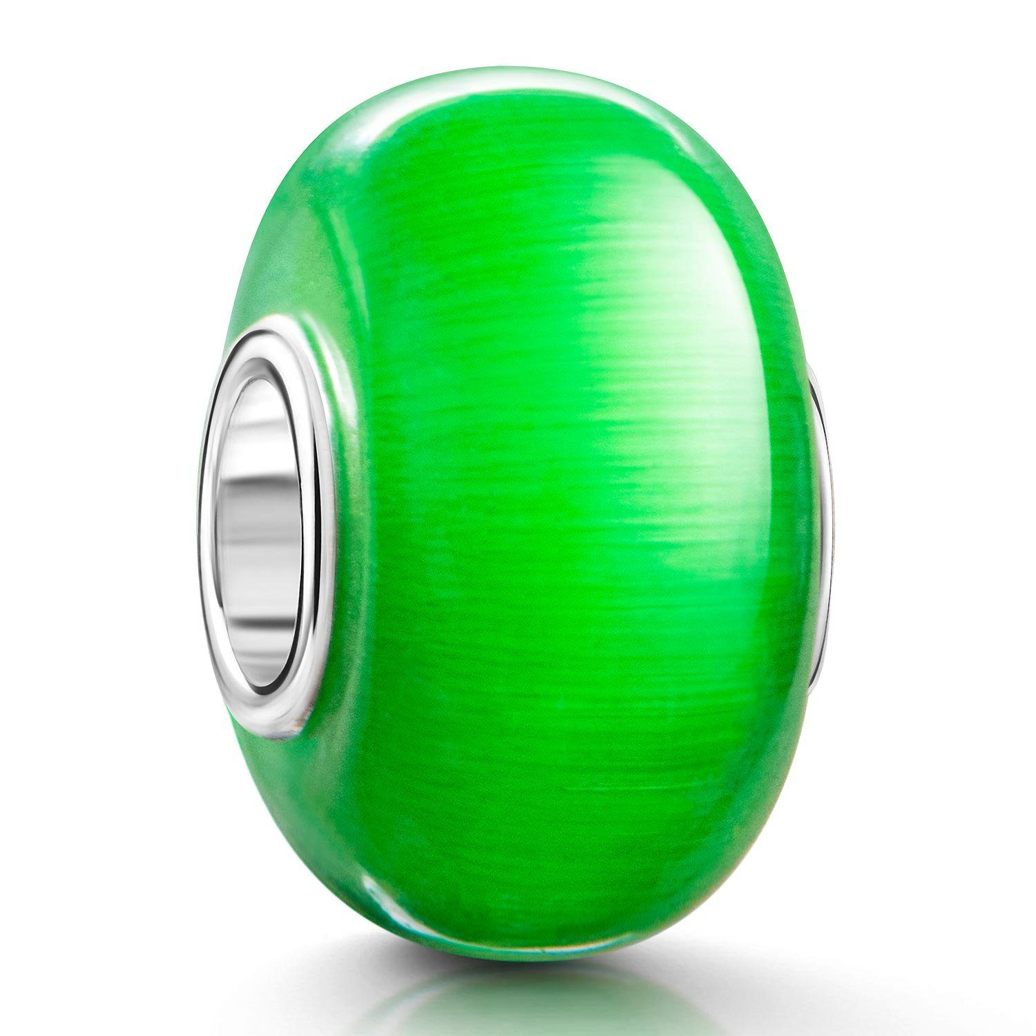 Bead Glasperle Hellgrün Katzenauge-Optik / Cat-Eye Effekt 604