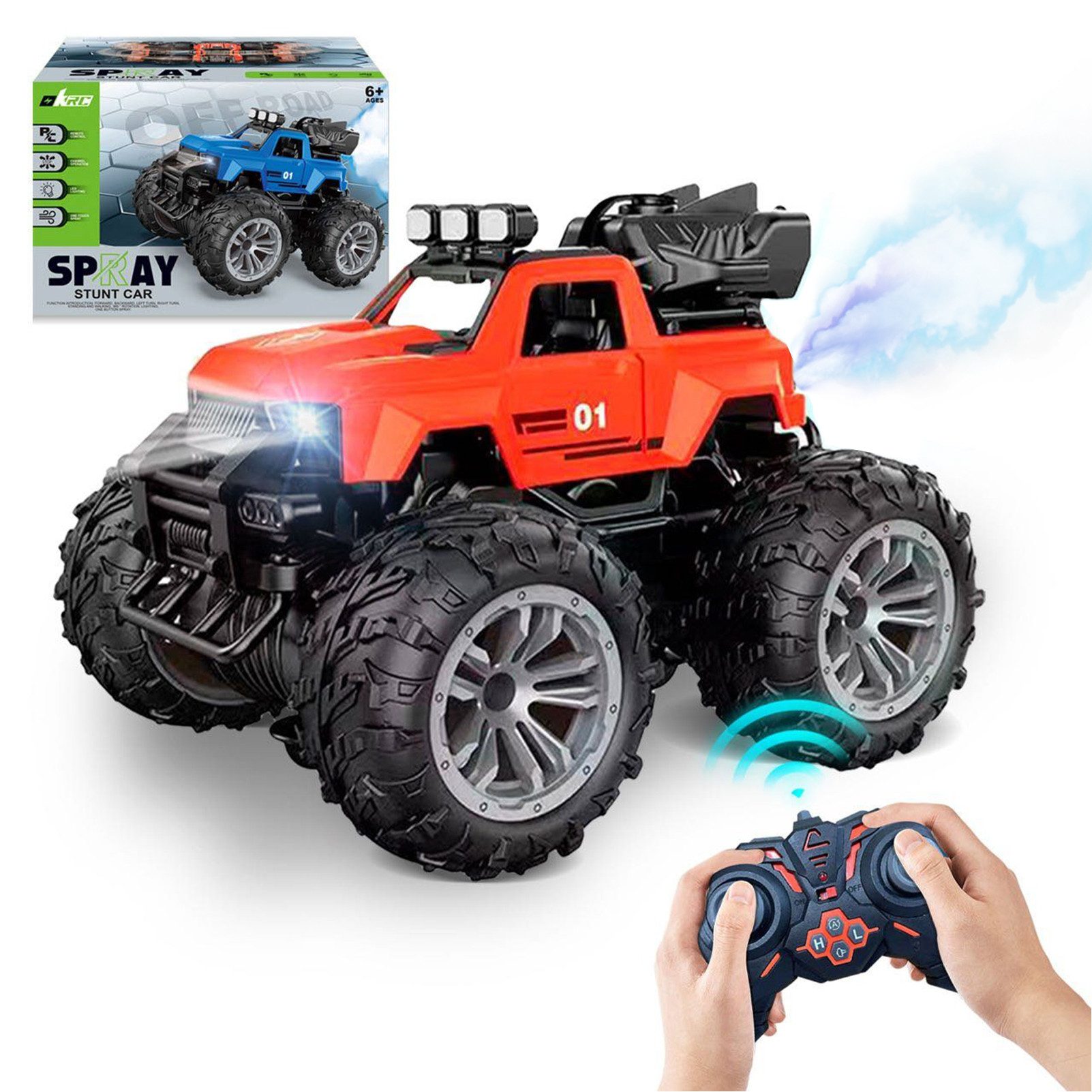 Esun RC-Auto Ferngesteuertes Auto ab 3 5 6 8 jahre, Rc Auto mit Sprühnebel (Komplettset), 360° Rotation Auto Spielzeug für Junge Mädchen