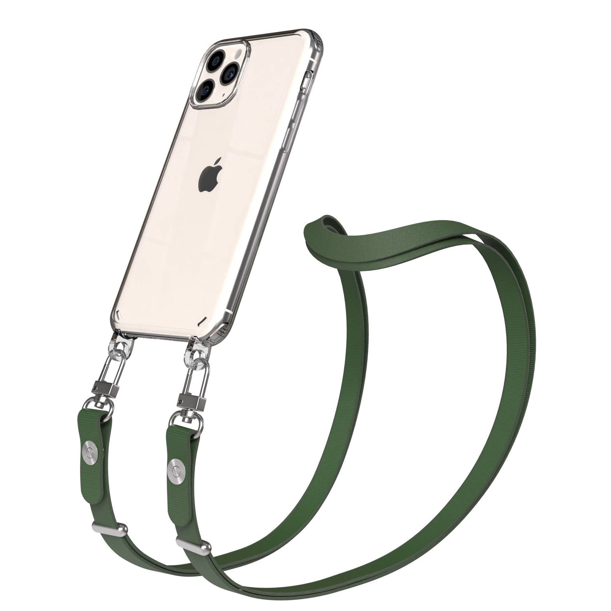 EAZY CASE Handykette für Apple iPhone 11 Pro Handyhülle mit Handyband magnetisch, Minimalistische Handykette in Dunkelgrün mit 2x2 Anschluss