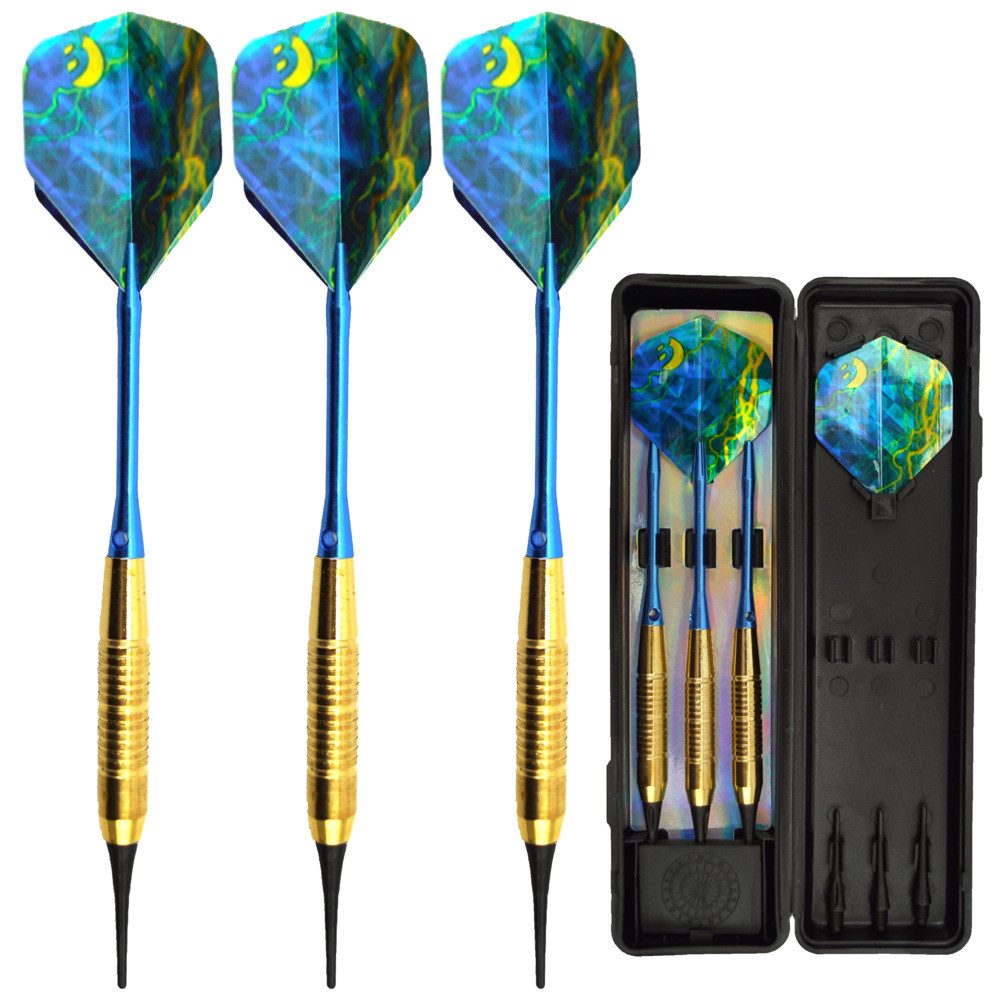 Dartpfeil Dartpfeile Typhoon Softdart Nylonsicherheitsspitze blau/gold 3 Stück