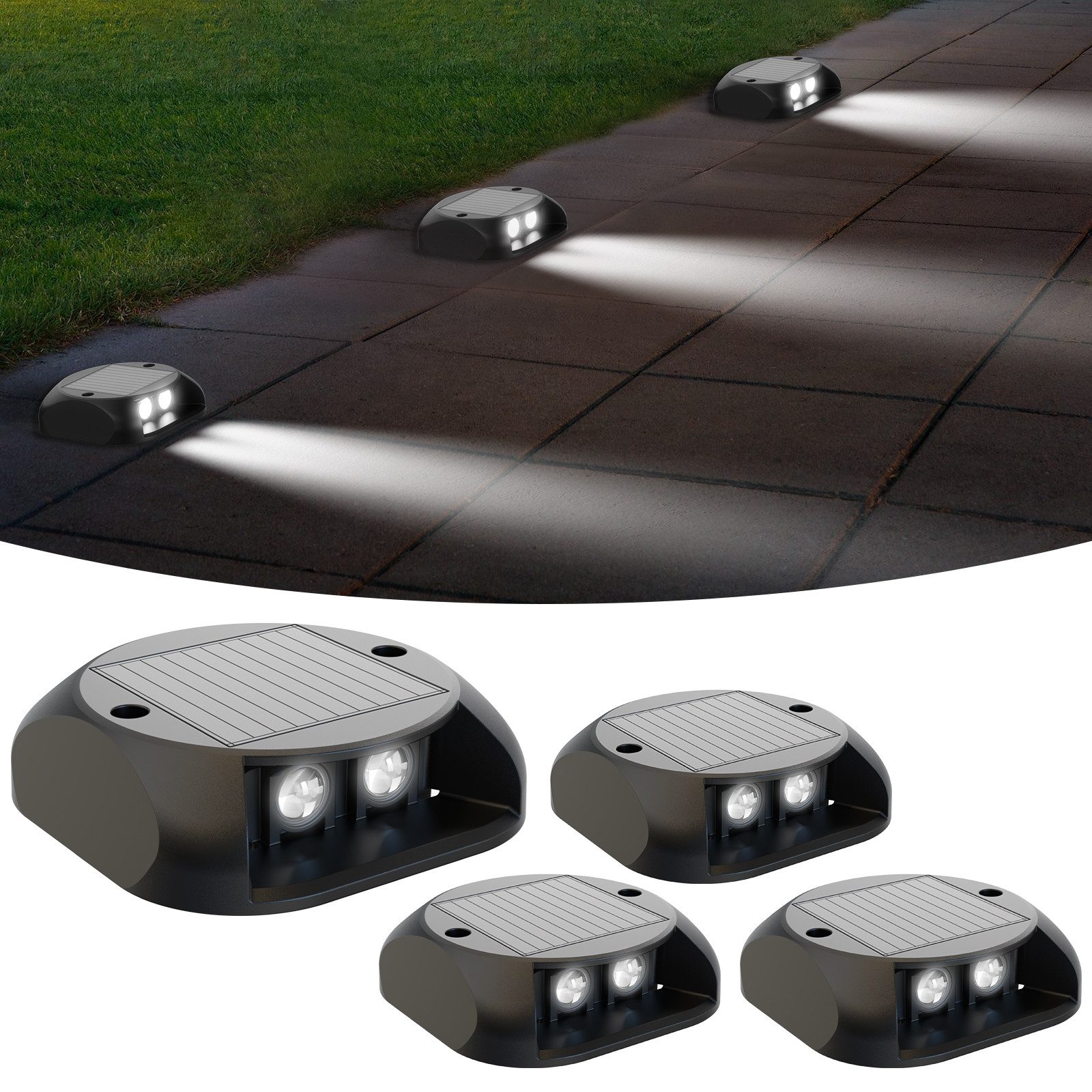 Quntis LED Solarleuchte solar lampen für außen, 4 Stück LED solarleuchten garten für Balkon, beleuchtung, LED fest verbaut, Kaltweiß, Gartenwege, Terrasse, Hof, Pool, Rasen, Weihnachtsdeko & Party Outdoor