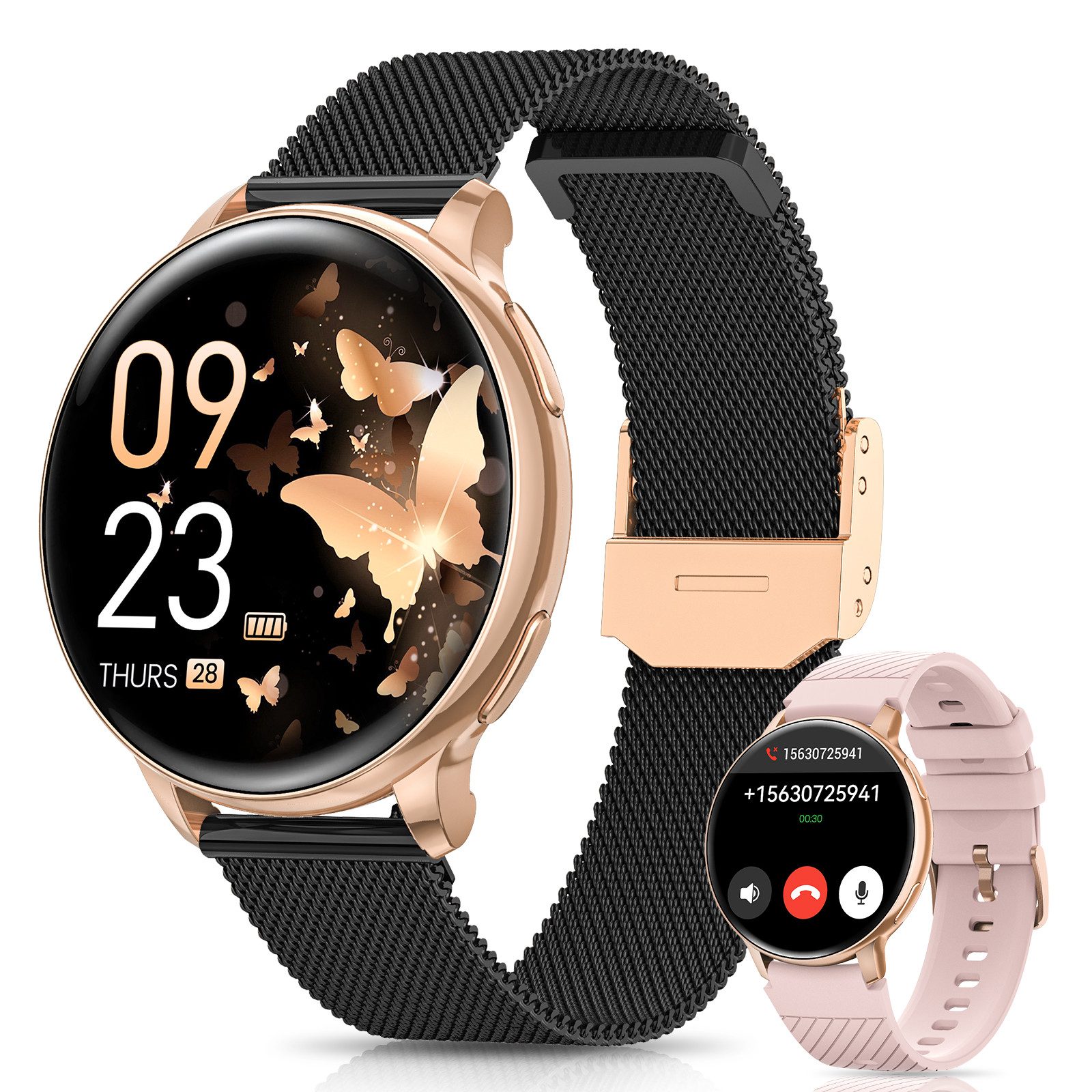 FOSMET 2026 Neue Smartwatch Damen,1.27" AMOLED,Bluetooth-Anruffunktion Smartwatch (3.23 cm) Pulsuhr,Schlafmonitor,SpO2, Watch, Sportuhr, Fitnessuhr Damen, IP68/mit Herzfrequenz/SpO2/Blutdruck/Schlafüberwachungsfunktion