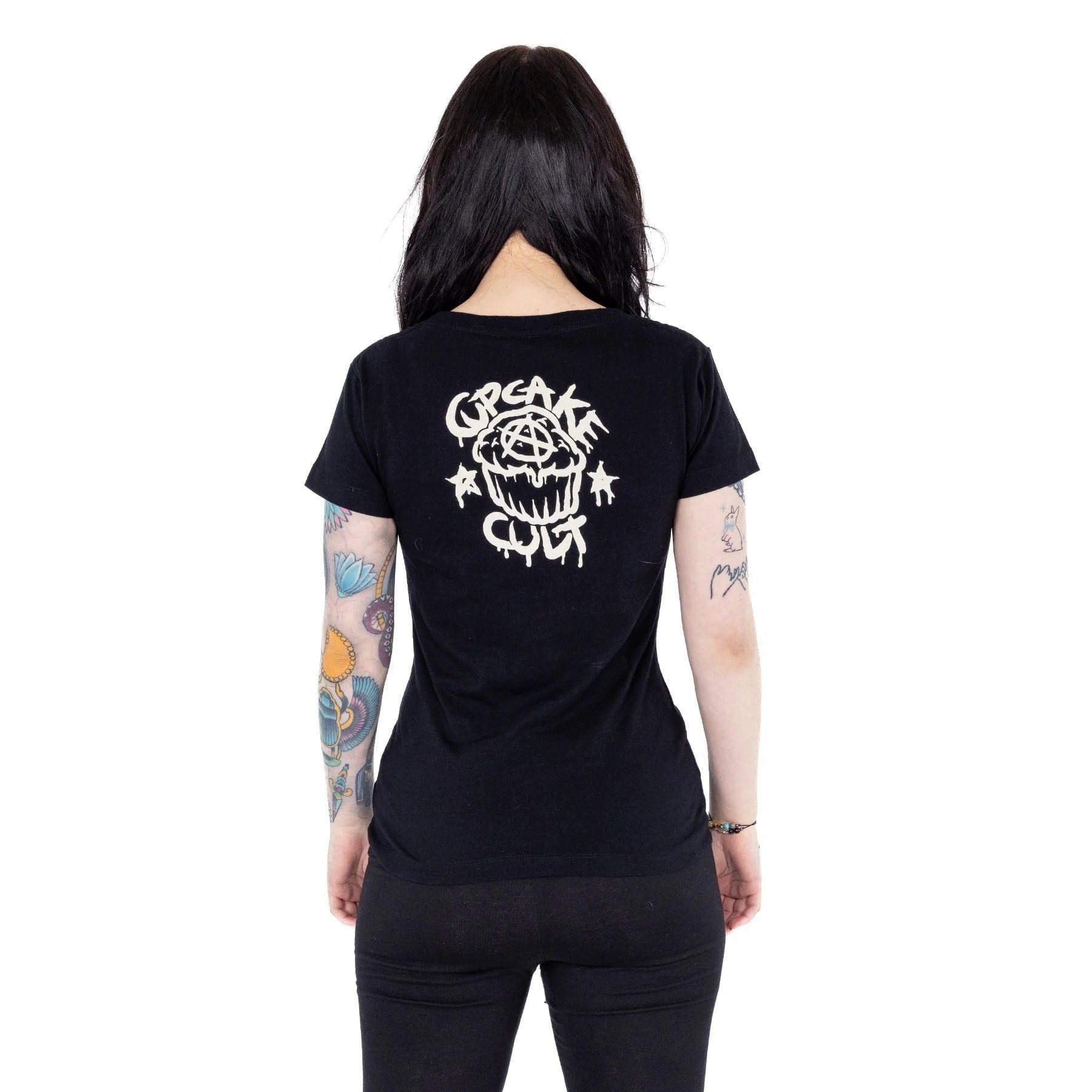 Cupcake Cult Print-Shirt Anime Gothic Top Midnight Kitty T-Shirt – Cupcake Cult Gothic Shirt Anime aus Baumwolle mit Print